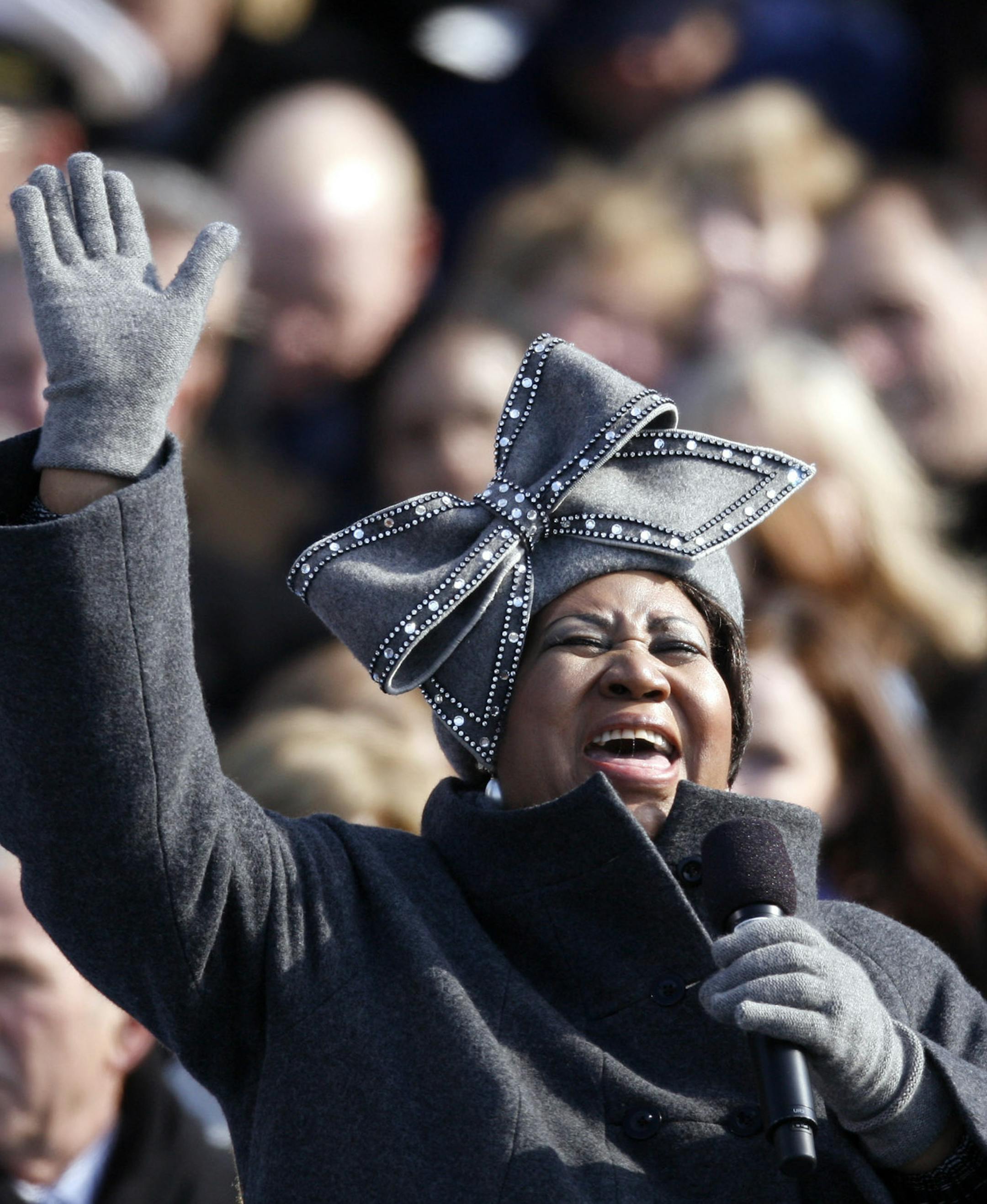 FILE-- Aretha Franklin singing &#x201c;America the Beautiful&#x201d; at President Barack Obama&#x2019;s inauguration in Washington, Jan. 20, 2009. It was not long into Franklin's ascent that she began marshaling the power her nascent stardom commanded to extend the parameters of how we understood and defined black beauty. (Damon Winter/The New York Times)