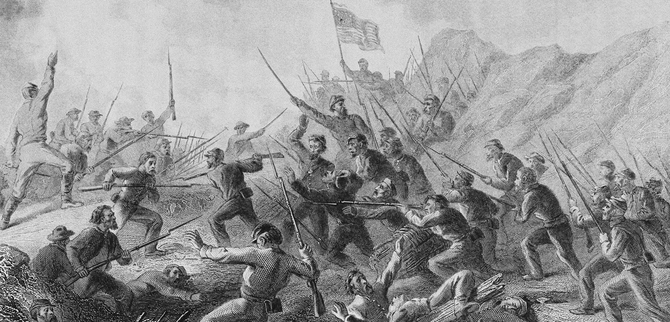 Bitter hand-to-hand fighting follows the explosion of a mine under a section of the Confederate defenses at Vicksburg, Miss on June 26, 1861. There were many actions of this kind during General Grant&#x201a;&#xc4;&#xf4;s 47-day siege of the city. (AP Photo) ORG XMIT: APHS161563