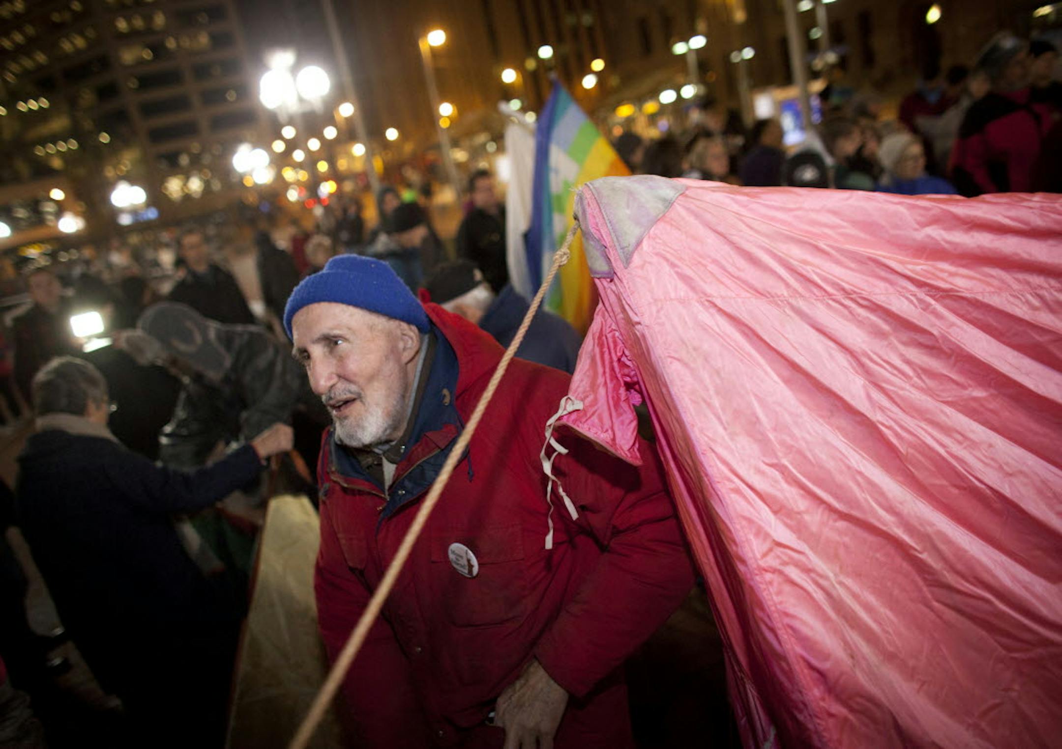 David Harris of Red Wing pitched a tent during an Occupy MN protest Wednesday at the Government Plaza in downtown Minneapolis.