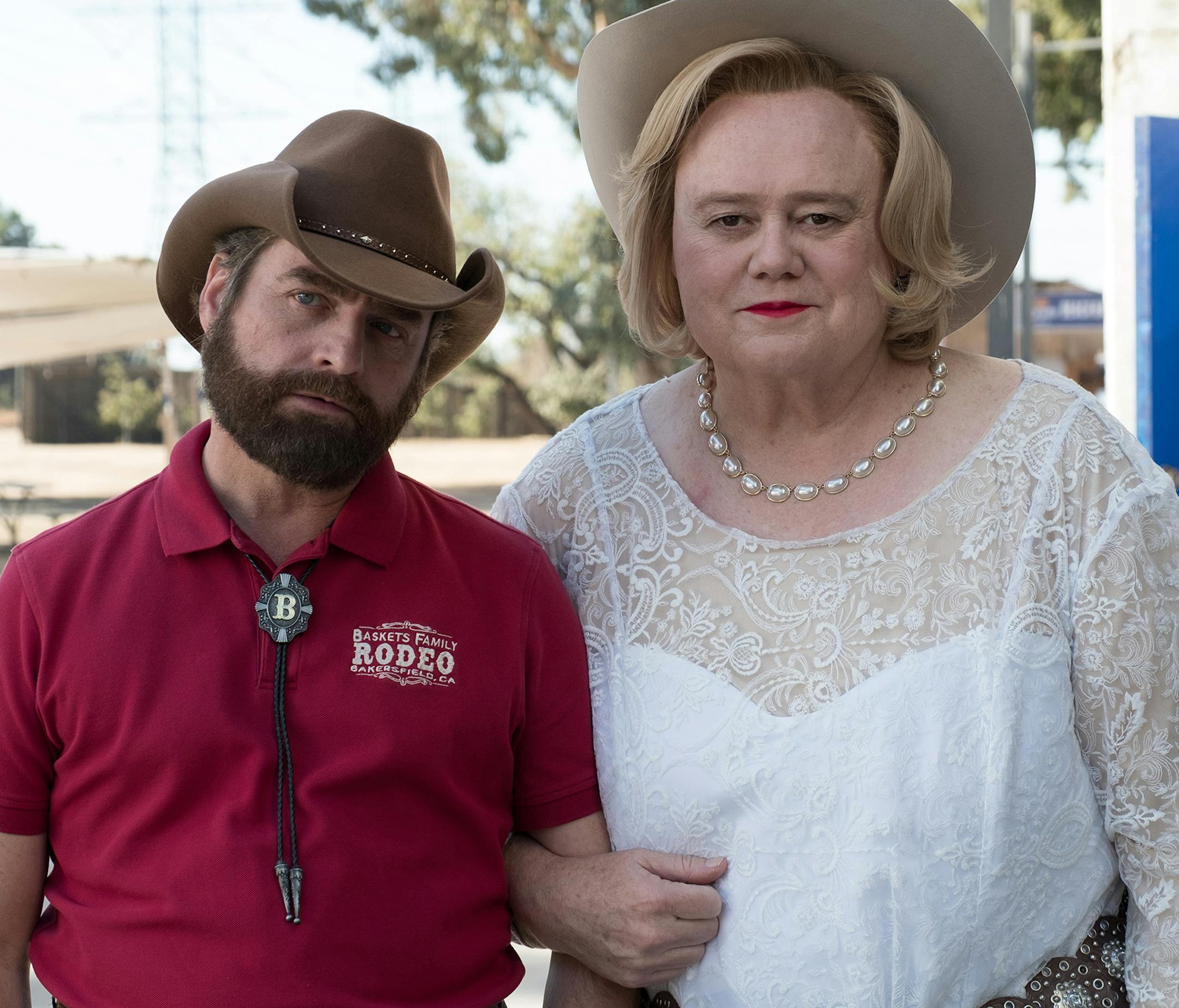 BASKETS -- "Wild Horses" --Season 3, Episode 1 (Airs Tuesday, January 23, 10:00 pm/ep) -- Pictured: (l-r) Zach Galifianakis as Dale Baskets, Louie Anderson as Christine Baskets. CR: Colleen Hayes/FX