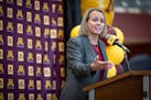Gophers women’s basketball coach Dawn Plitzuweit spoke at her introductory news conference on March 20.