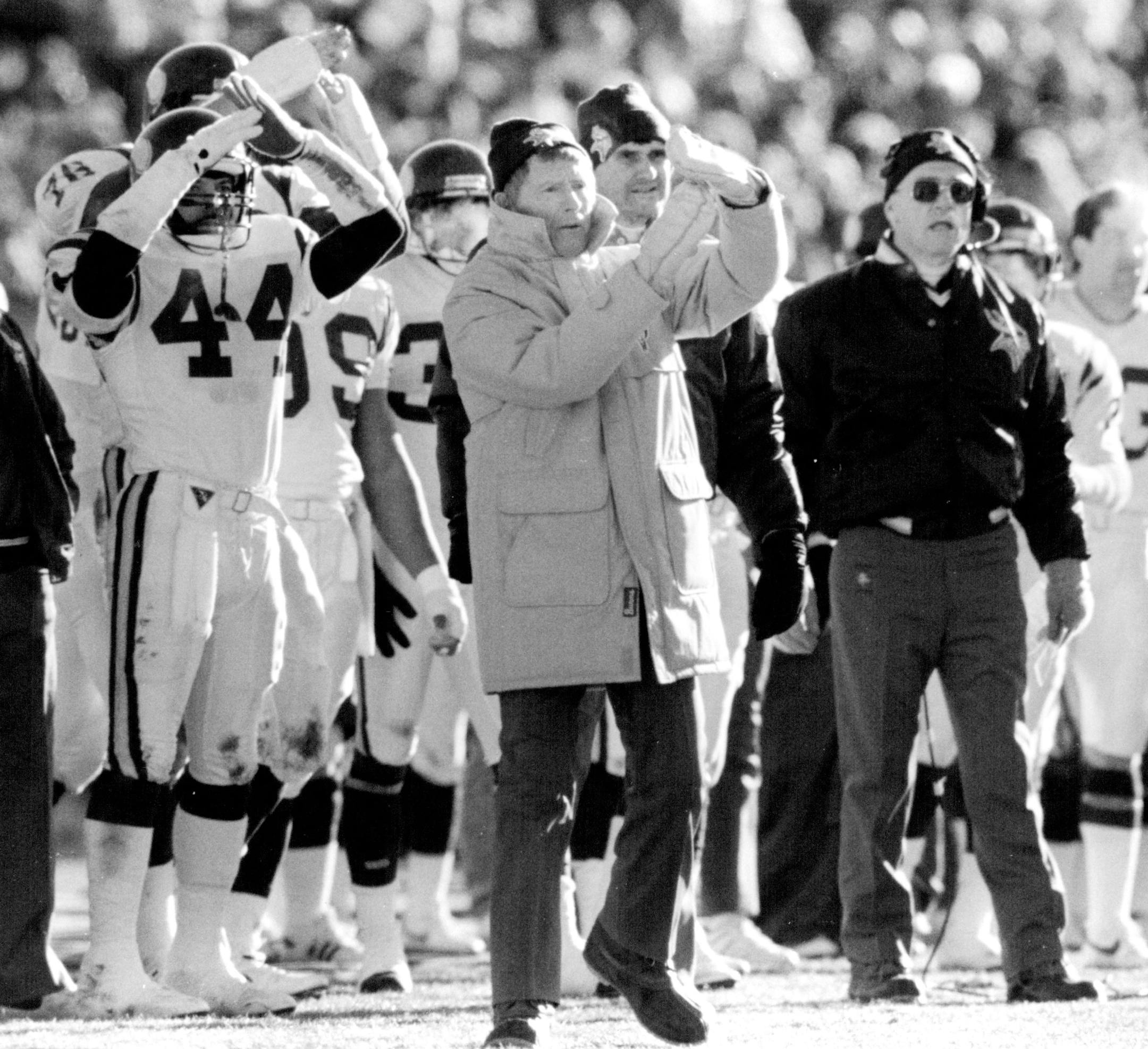 Several Vikings signaled desperately for a fourth-quarter timeout, but the clock ran out on their title hopes on Dec. 12, 1988.