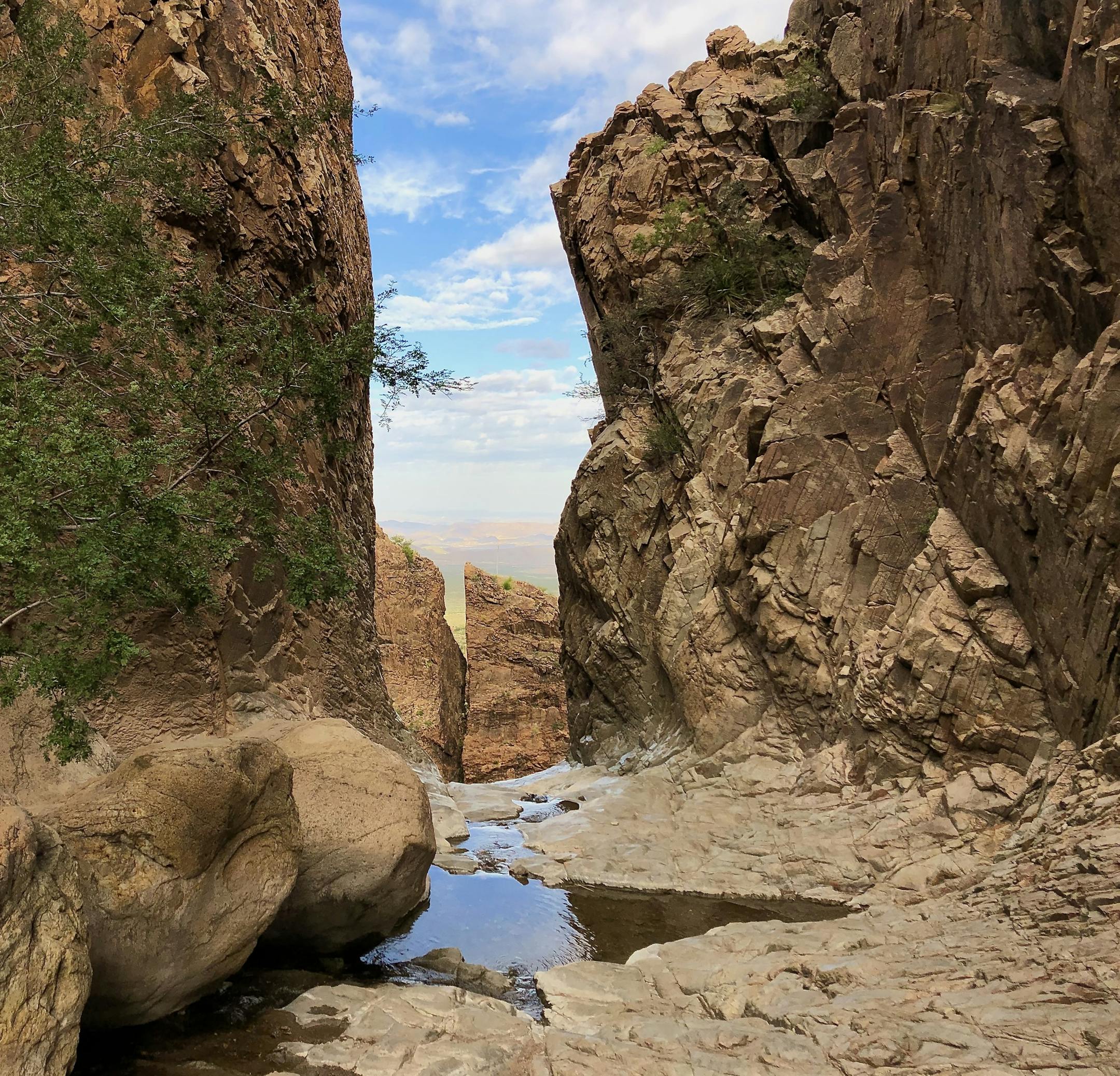 The 2.2-mile Window Trail in Big Bend's Chisos Basin leads hikers along seasonal Oak Creek to the scenic, but potentially dangerous, Window pour-off, a 220-foot drop. (Photo by Melanie Radzicki McManus)