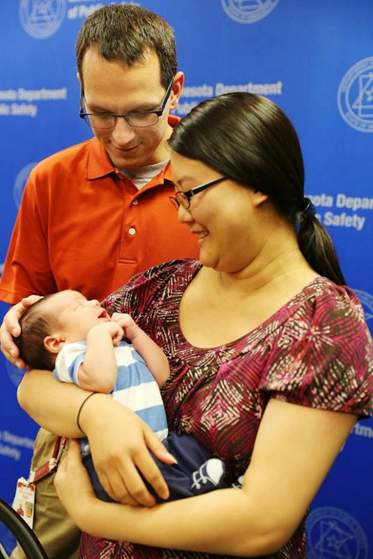 Minnesota State Patrol photo: Brent and Lisa Jaeger with their newborn son, Ryan, born in an emergency C section that required a blood run by the State Patrol. The couple lives in Cannon Falls, Minn. ORG XMIT: LmzR5gc2rjNzf-4n55xB