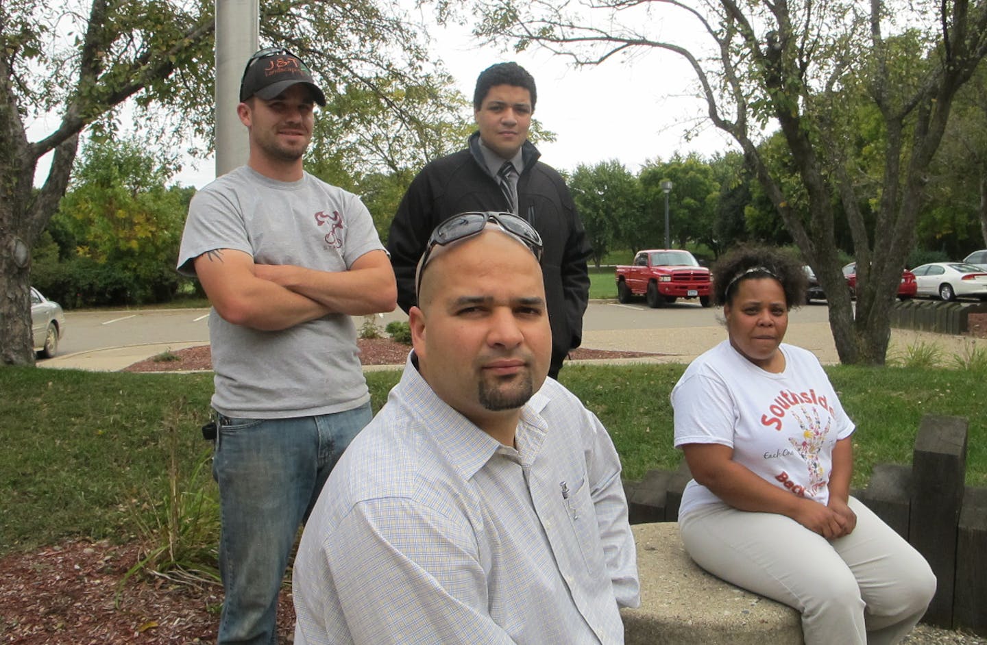 DCTC students Joe Laskey, Jose Angel Sierra Serrano, Daniel Marshall and Kathryn Lusack and are frustrated that the Apple Valley satellite campus is closing.