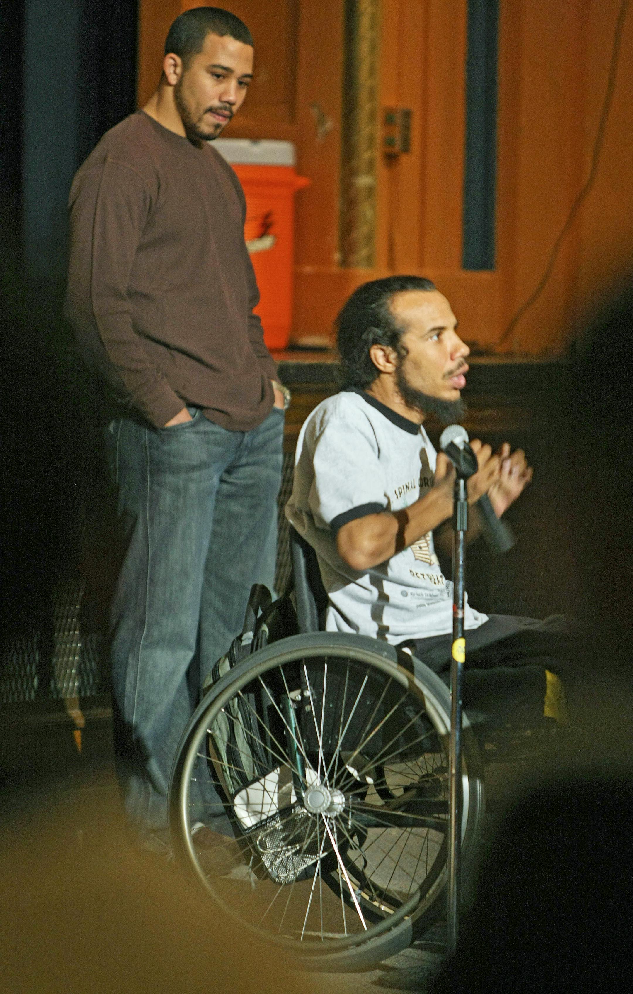 Vikings wide receiver Bobby Wade listened to his older brother, James, tell Washburn High School students how bad decisions led him to his wheelchair.