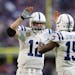 Indianapolis Colts quarterback Andrew Luck (12) celebrated with Indianapolis Colts wide receiver Phillip Dorsett (15) after their 50 yard touchdown co