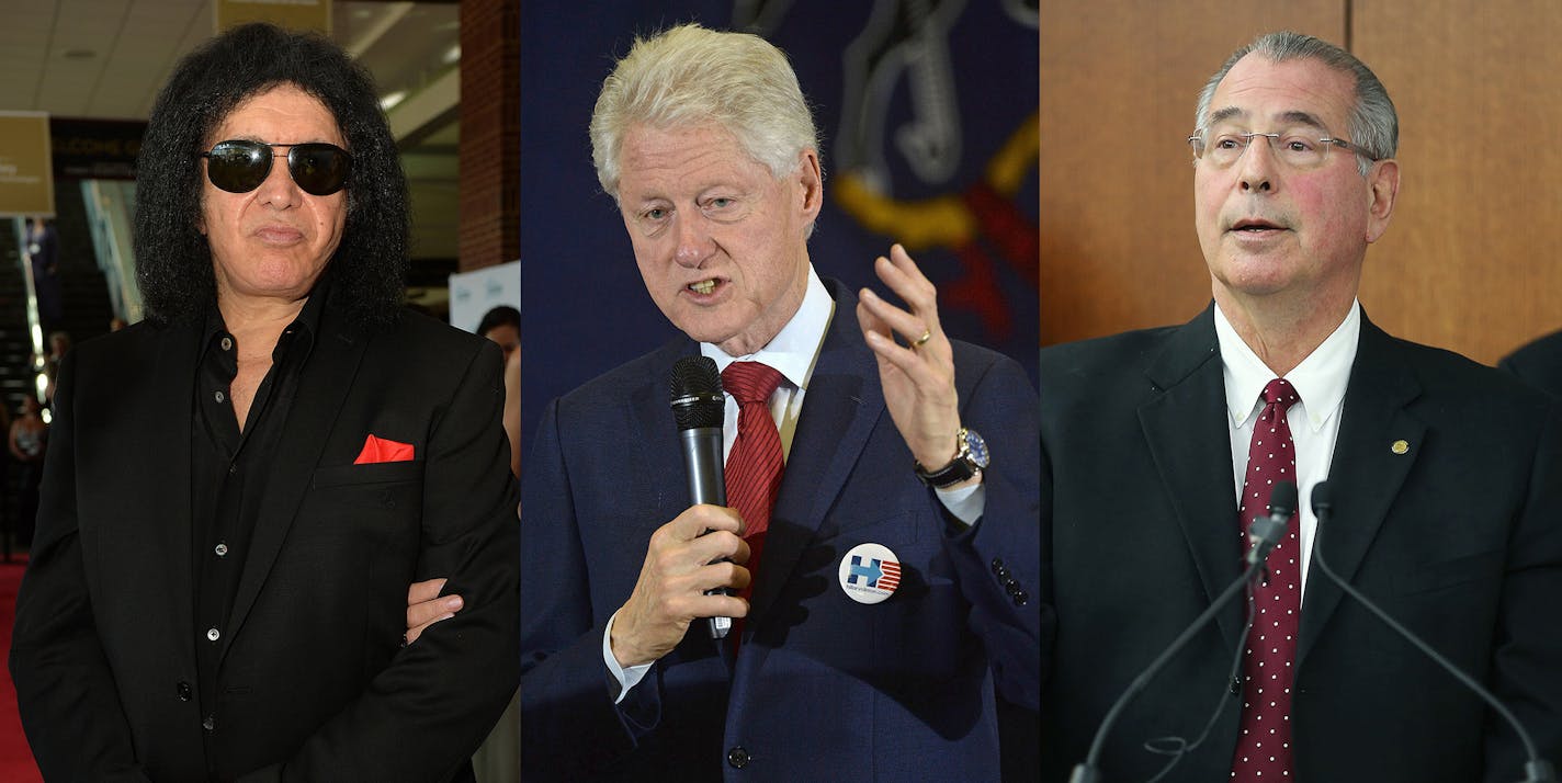 From left, Gene Simmons of KISS, former President Bill Clinton and Hennepin County Attorney Mike Freeman may find themselves illustrating this phenomenon: Live long enough, and you'll see yourself become the villain. (Photos by BRE McGEE, Special to the Star Tribune; CHRISTOPHER MILLETTE, Erie Times-News via AP, and ELIZABETH FLORES, Star Tribune.)