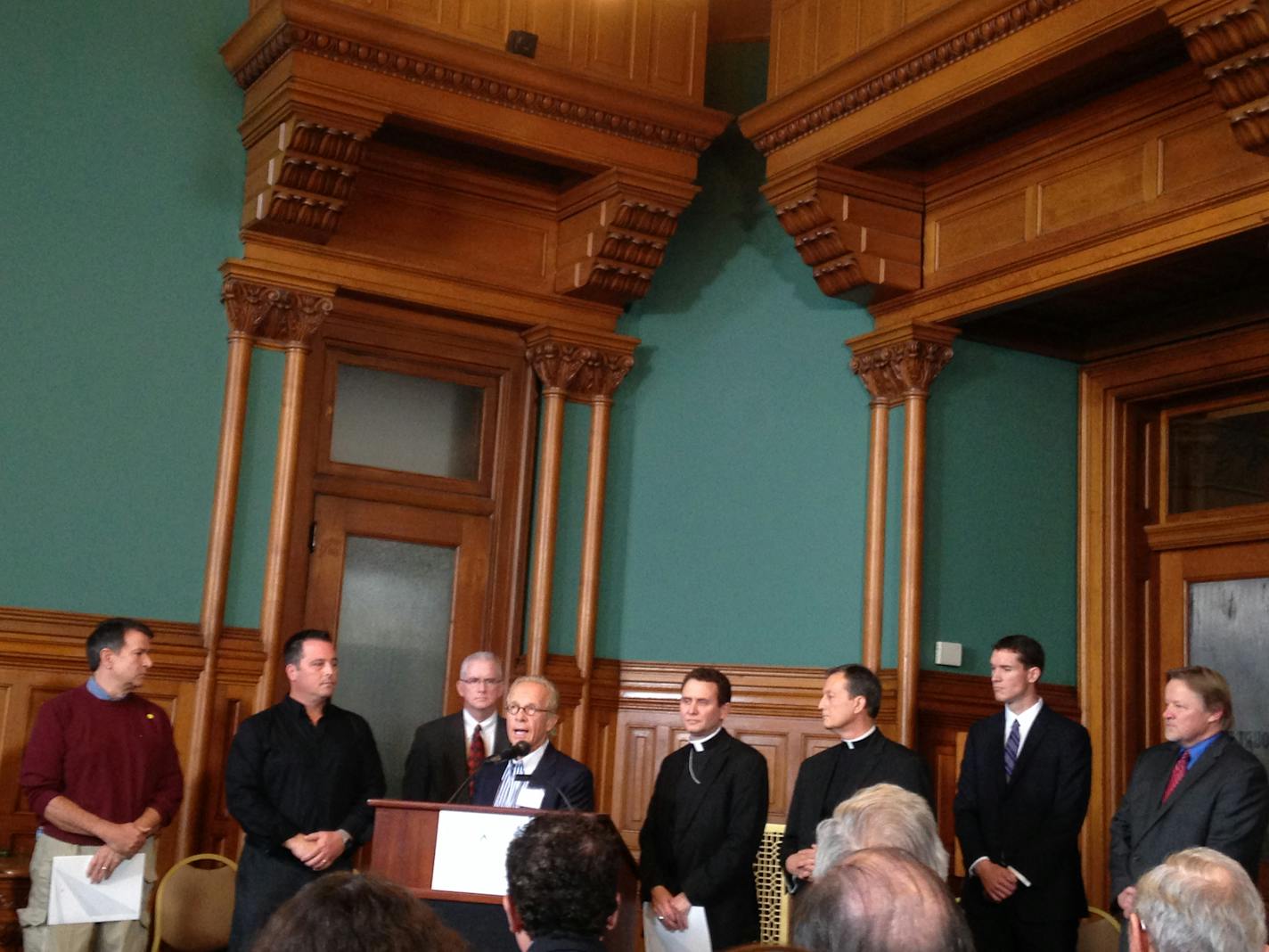 News conference announcing a settlement in a clergy-abuse lawsuit settlement.