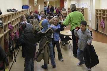 Among the security features in the new Watertown-Mayer Elementary School are wide hallways and lockers with no doors.