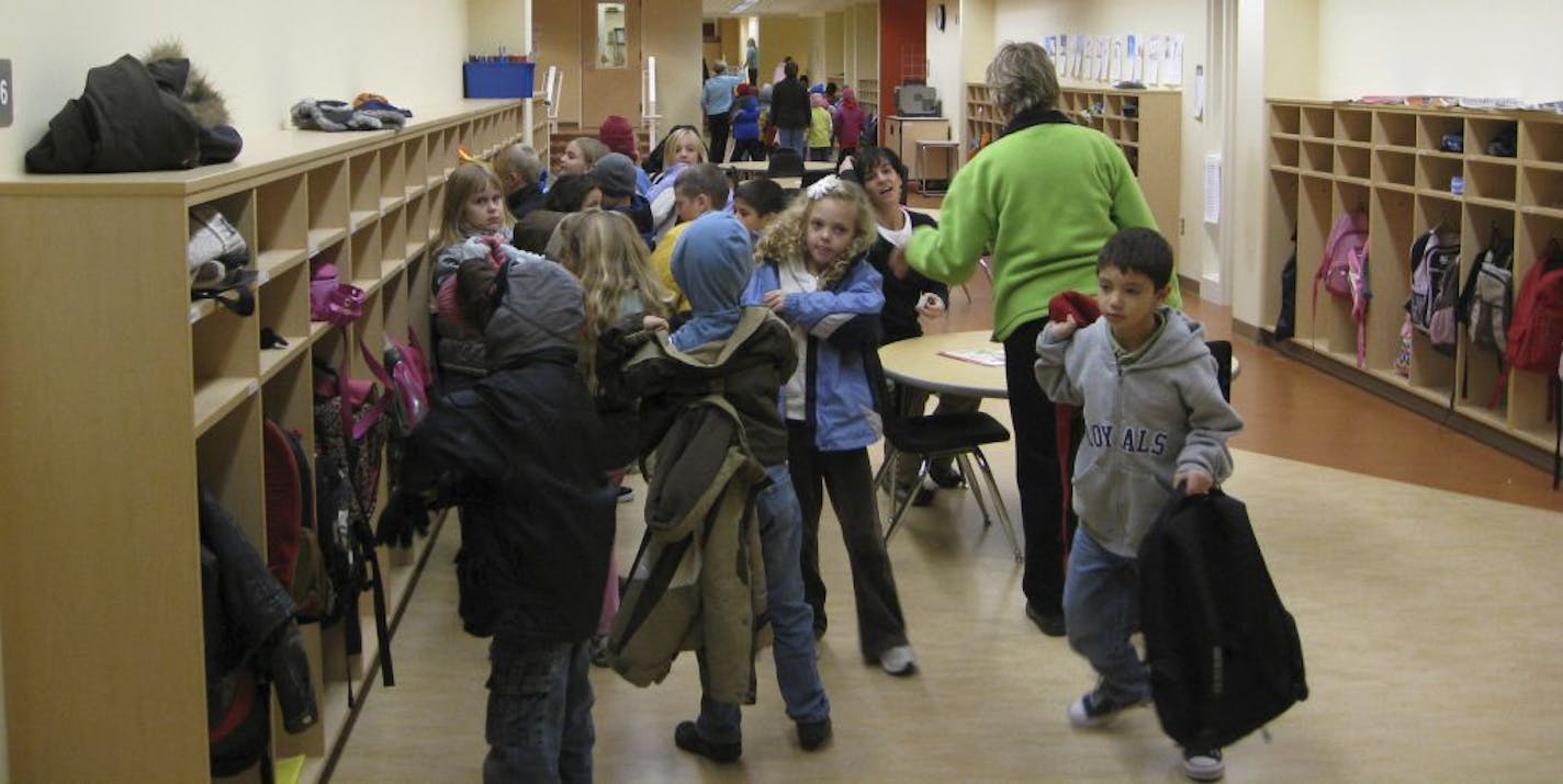 Among the security features in the new Watertown-Mayer Elementary School are wide hallways and lockers with no doors.