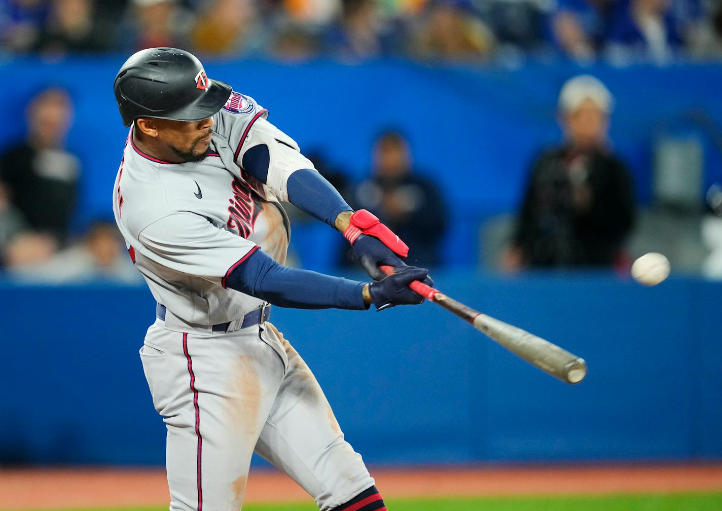 Byron Buxton hits a home run against the Blue Jays in the ninth inning at Rogers Centre on Friday