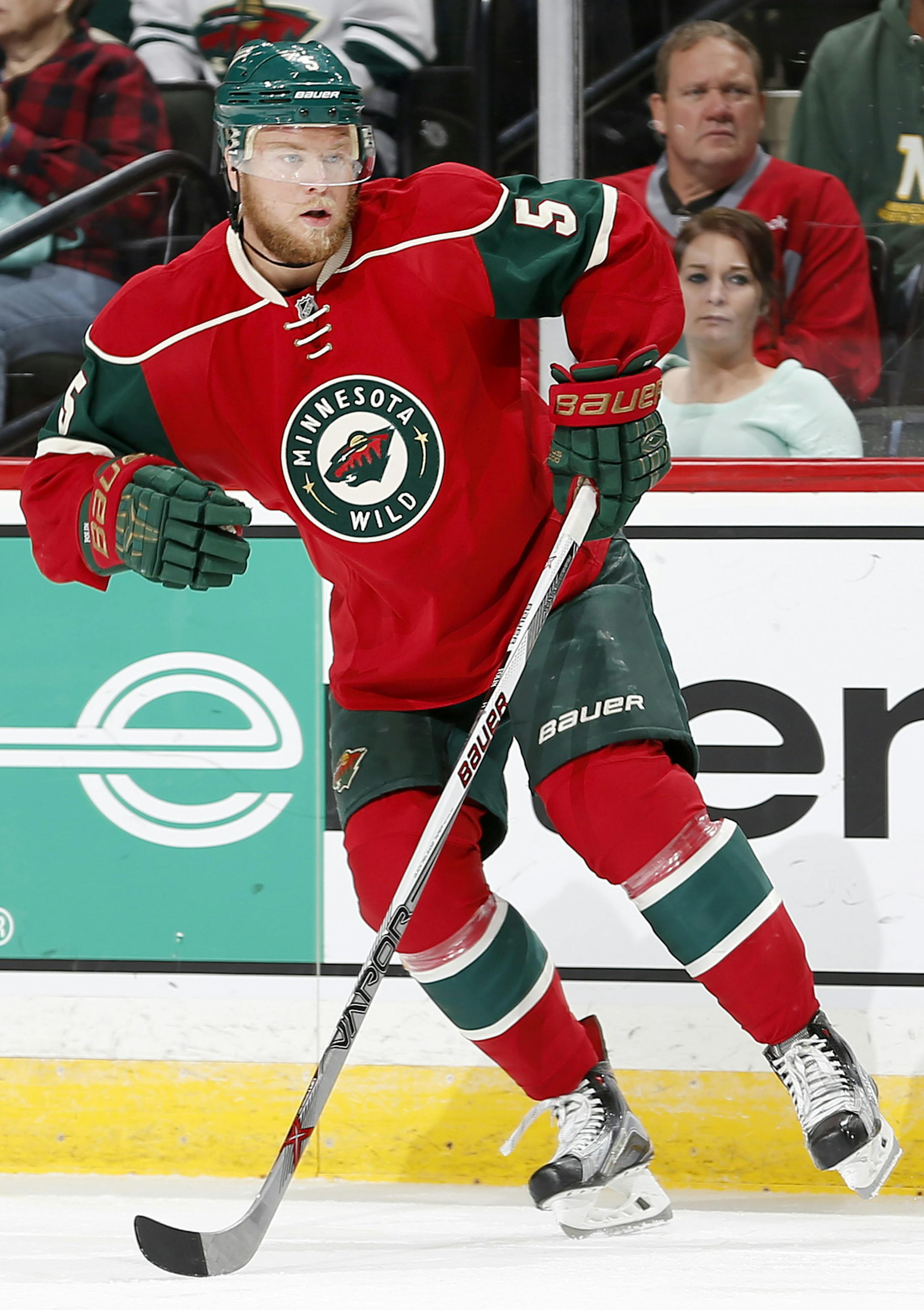 Minnesota Wild Christian Folin (5) in the first period ] CARLOS GONZALEZ ï cgonzalez@startribune.com - October 1, 2015, St. Paul, MN, Xcel Energy Center, NHL, Minnesota Wild vs. Buffalo Sabres