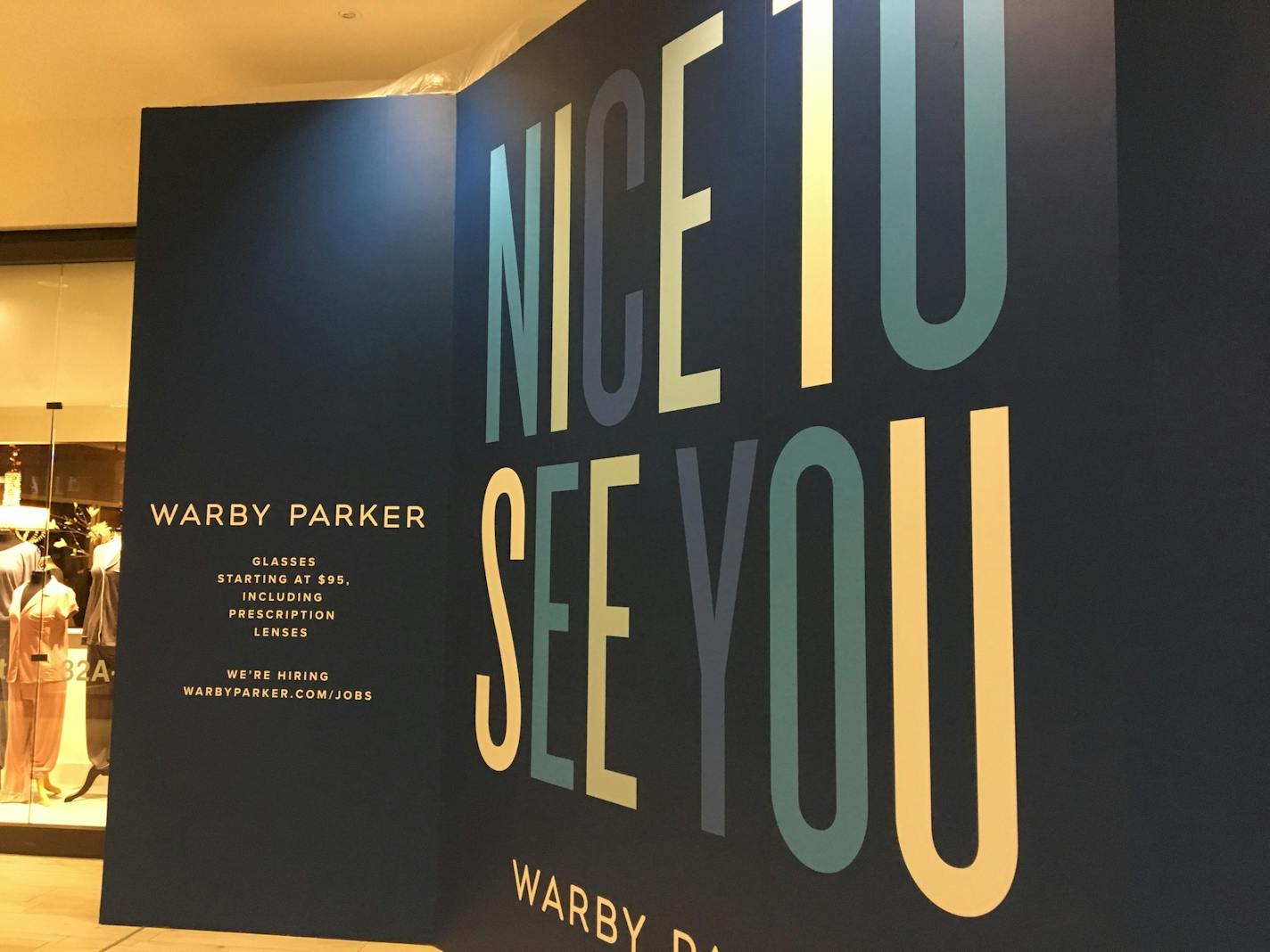 Eyeglass maker Warby Parker will soon open a second Twin Cities location in the Galleria in Edina. At present, a sign is up in front of the new store's location.