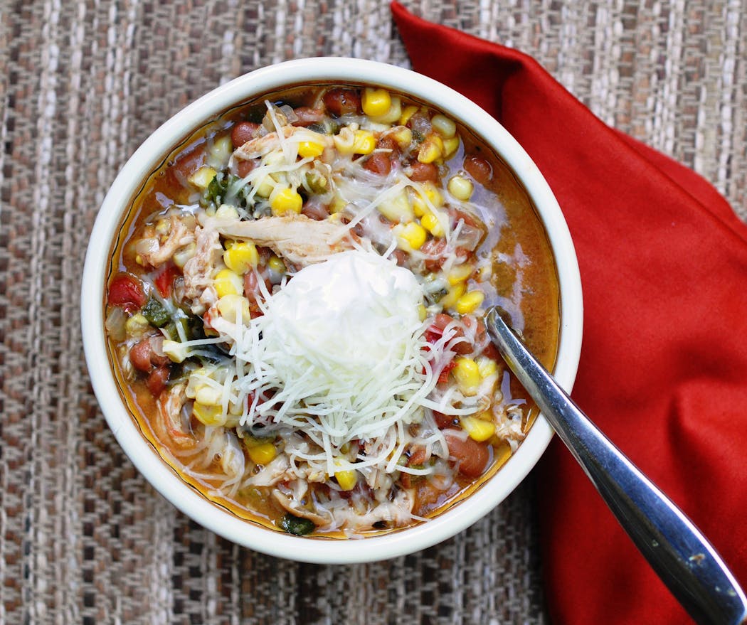 Chicken and Corn Chili with Roasted Poblanos for healthy family.