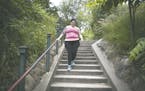 Fresh Approach: Jocelyn Steinke, who has ditched dieting and believes weight is not the only measure of good health, climbed stairs for exercise at Mi