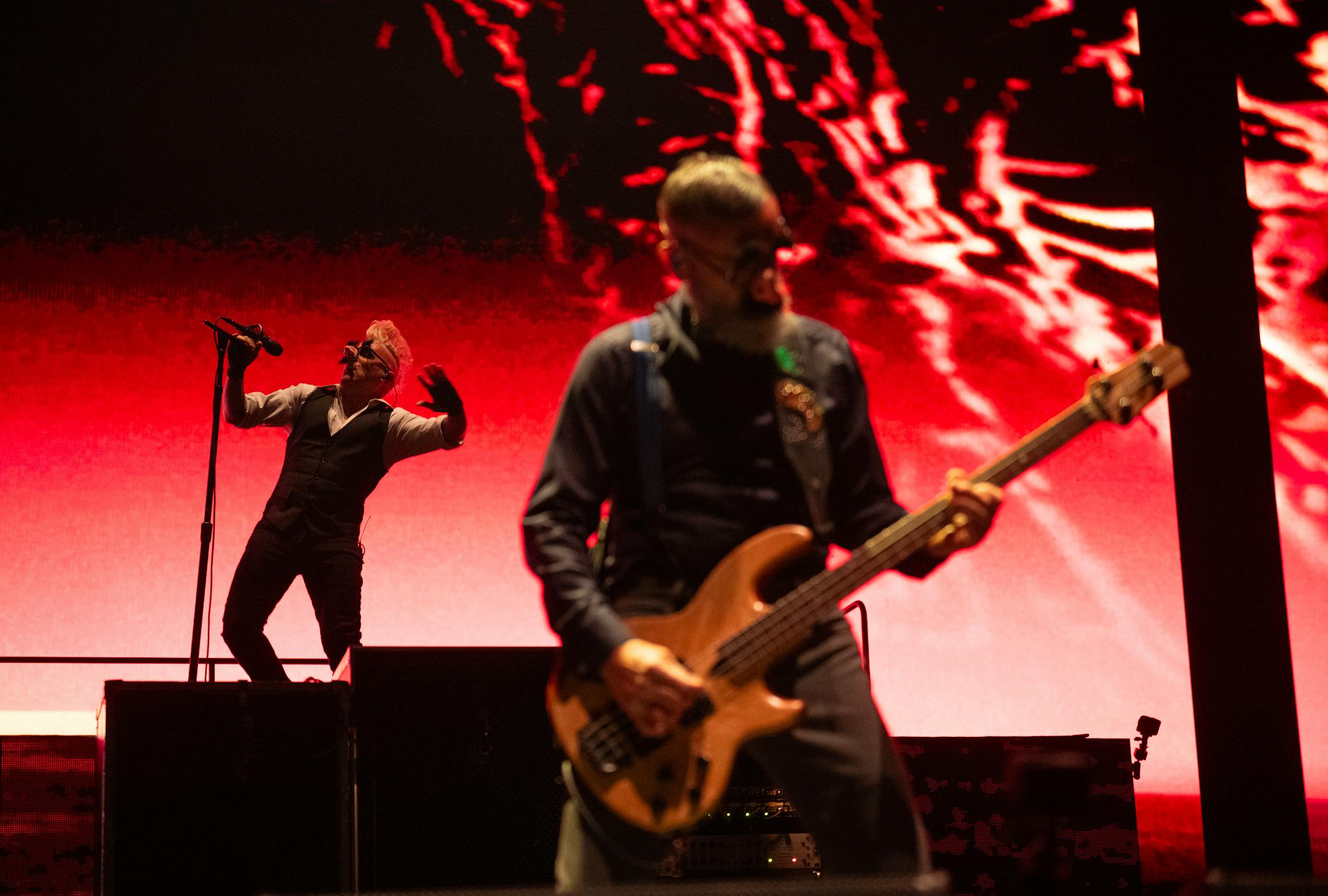 Singer Maynard James Keenan with bassist Justin Chancellor of Tool during the band's first song of their concert Tuesday night, October 31, 2023 at Xcel Energy Center in St. Paul.