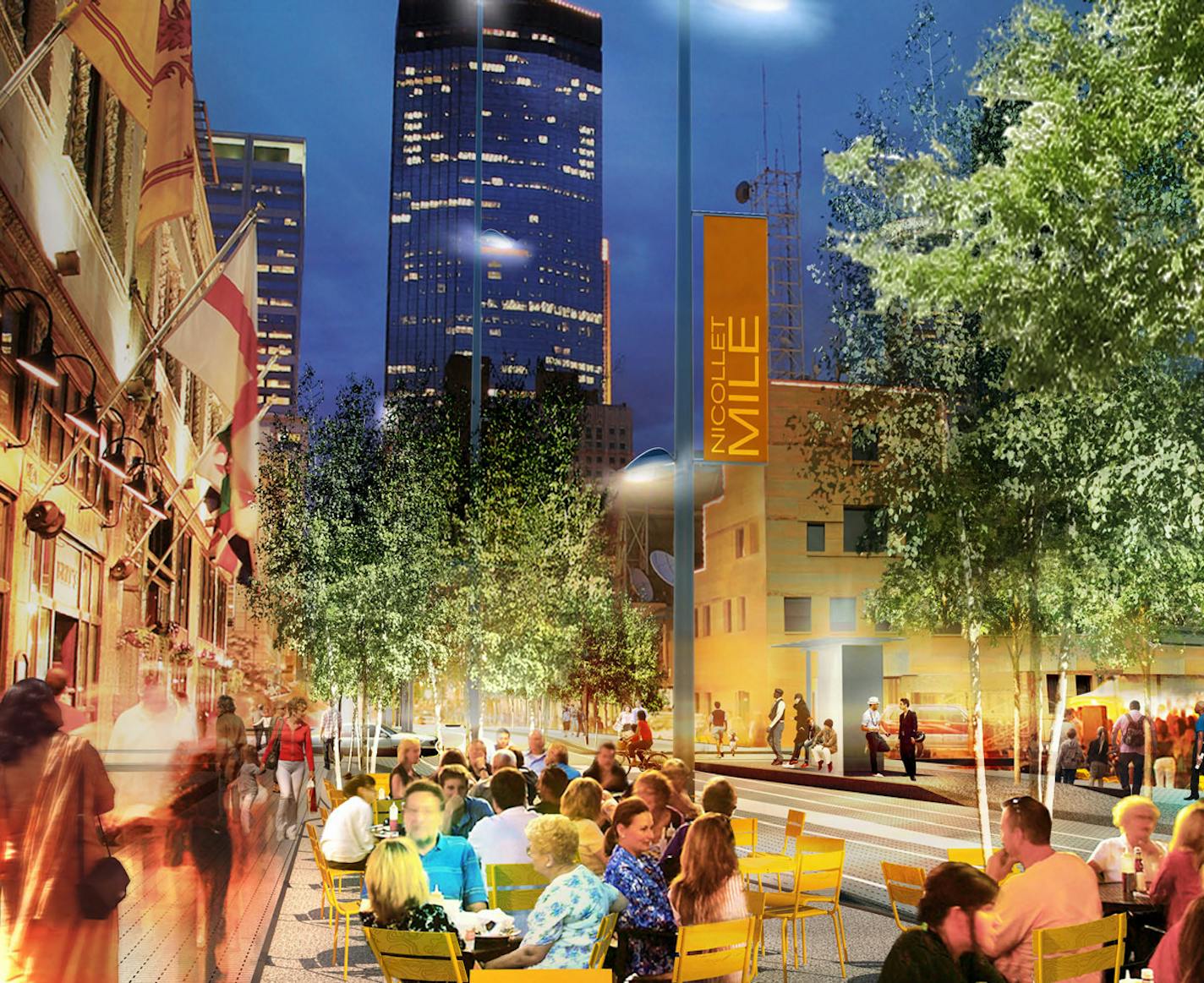 Outdoor dining. Schematic for Nicollet Mall makeover. COURTESY JAMES CORNER FIELD OPERATIONS