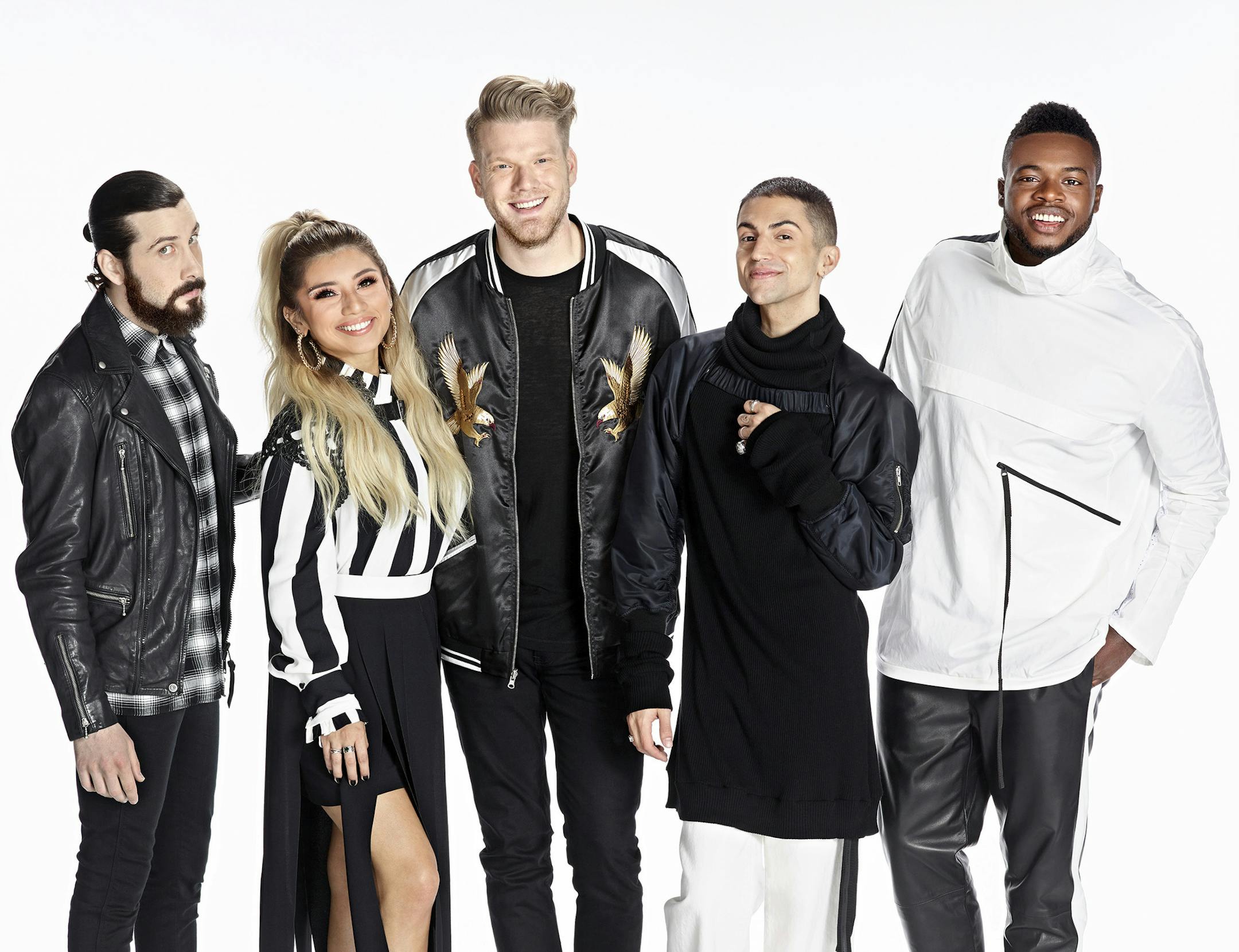 A PENTATONIX CHRISTMAS SPECIAL -- Season: 1 -- Pictured: (l-r) Avi Kaplan, Kirstin Maldonado, Scott Hoying, Mitch Grassi, Kevin "K.O." Olusola -- (Photo by: Chris Haston/NBC) ORG XMIT: Season:1