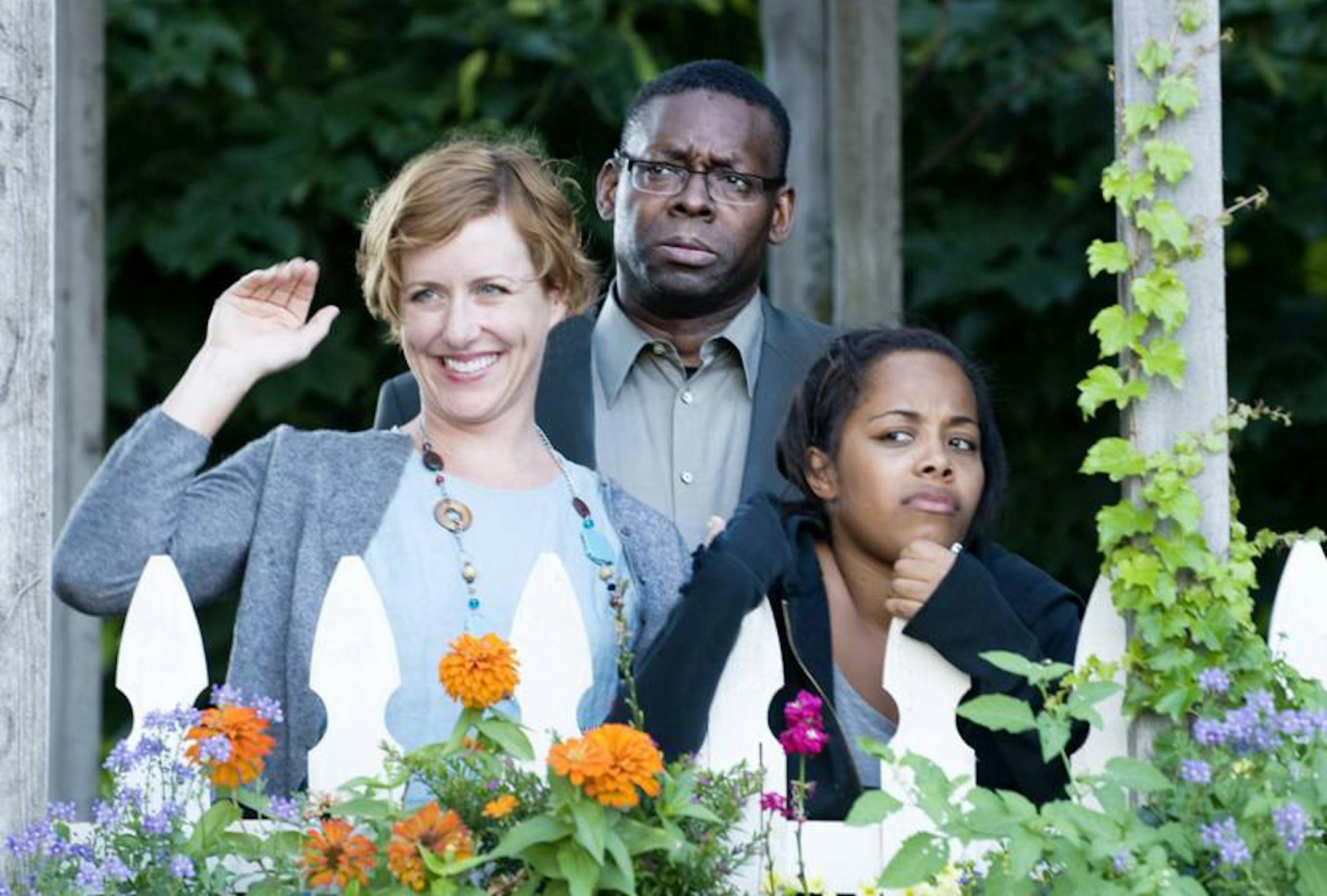 Sarah Agnew, left, Bruce Young and Brittany Bradford in "Neighbors."