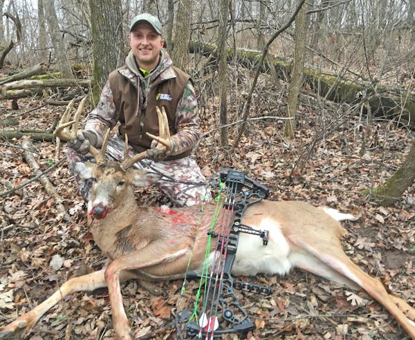 Chris Haun of St. Paul arrowed this 11-point buck on Dec. 3, 2016, in his second year of bow hunting &#xf3; actually his second year of deer hunting, 