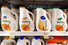Bottles of PepsiCo Inc. Tropicana orange juice are displayed for sale at a ShopRite Holdings Ltd. grocery store in Stratford, Connecticut, U.S., on We
