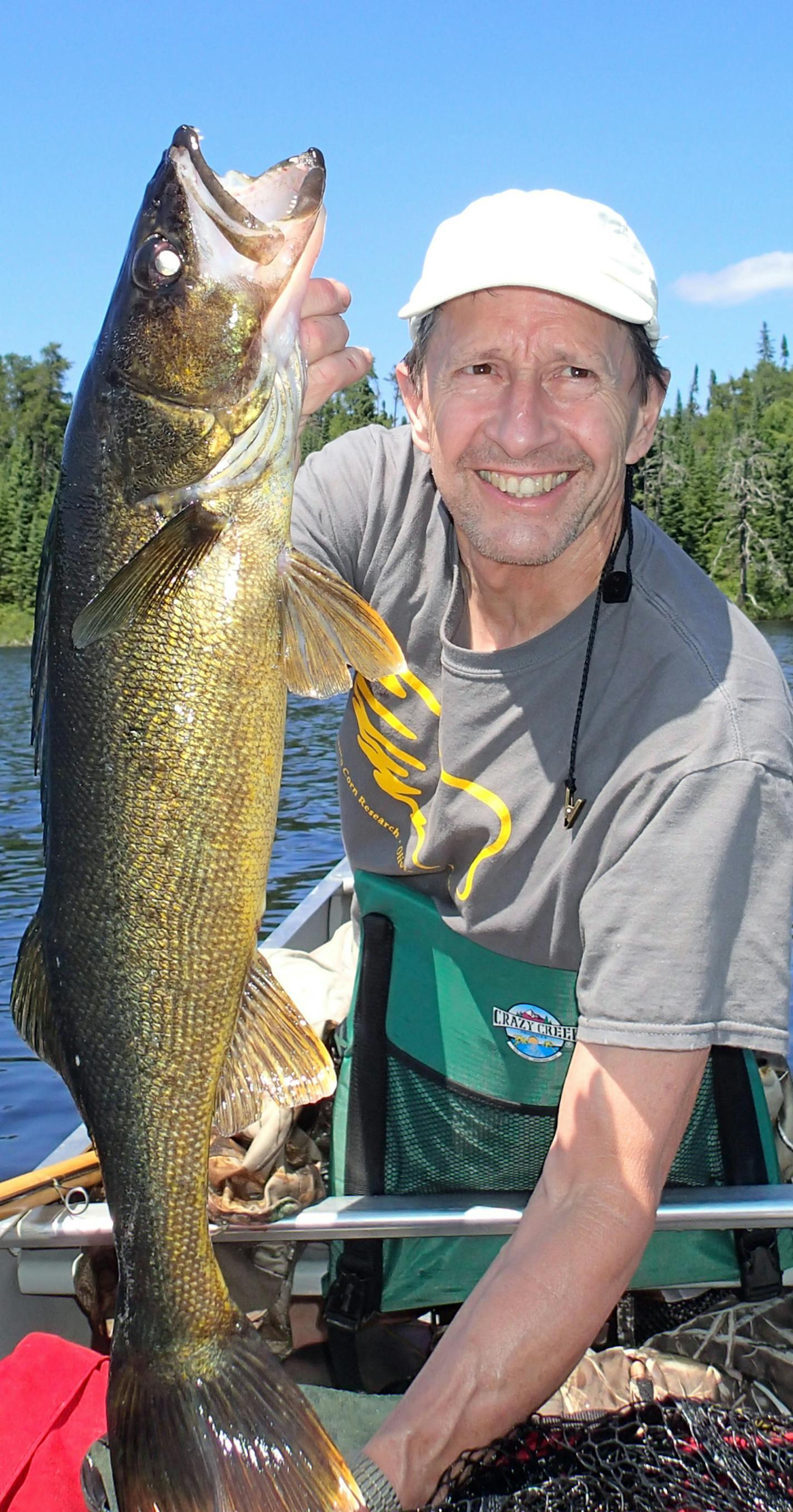 Marv Boerboom of Alexandria, Minn., holds a 27-inch walleye he caught on a remote Ontario lake, one of several big walleyes he and his six-member group landed. Star Tribune photo by Doug Smith