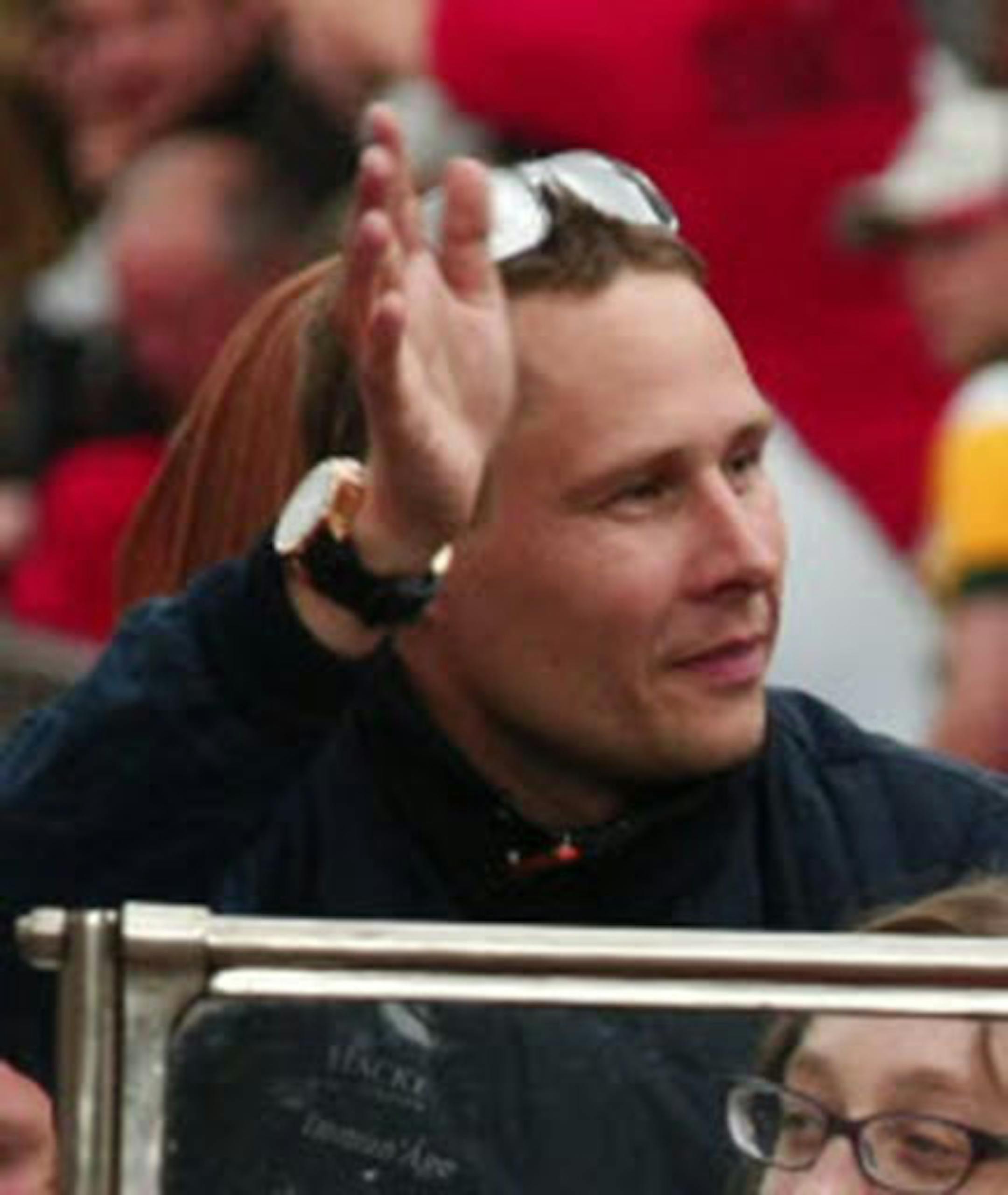 Danish Driver Allan Simonsen, left, was seen during a parade on the eve of the 90th 24-hour Le Mans endurance race. The No.95 Aston Martin Vantage GTE, driven by Simonsen, exited the track at high speed at the "Tertre Rouge" corner on his fourth lap of the race. He died from his injuries Saturday.