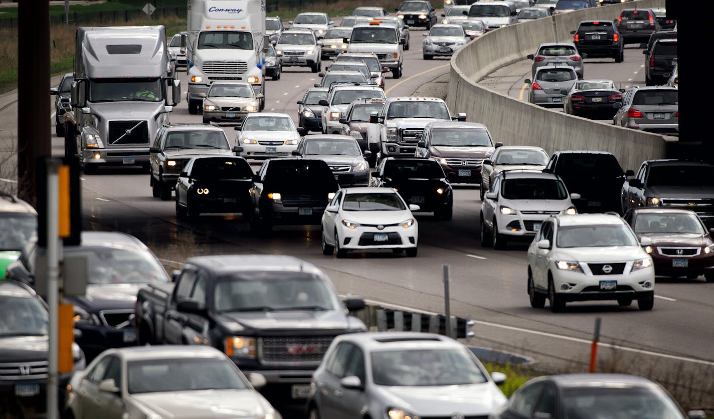 Heavy traffic clogs a Twin Cities highway in this file photo.