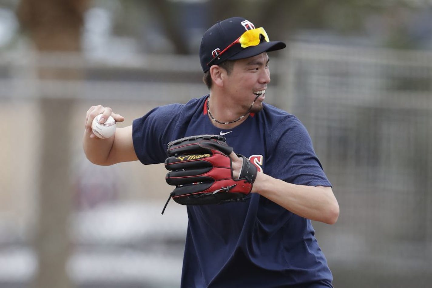 Kenta Maeda loosened up during a workout in Florida earlier this year.