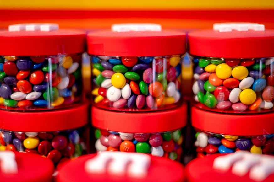 Candy displayed for sale at M&M New York in Times Square in Manhattan on June 30, 2025.
