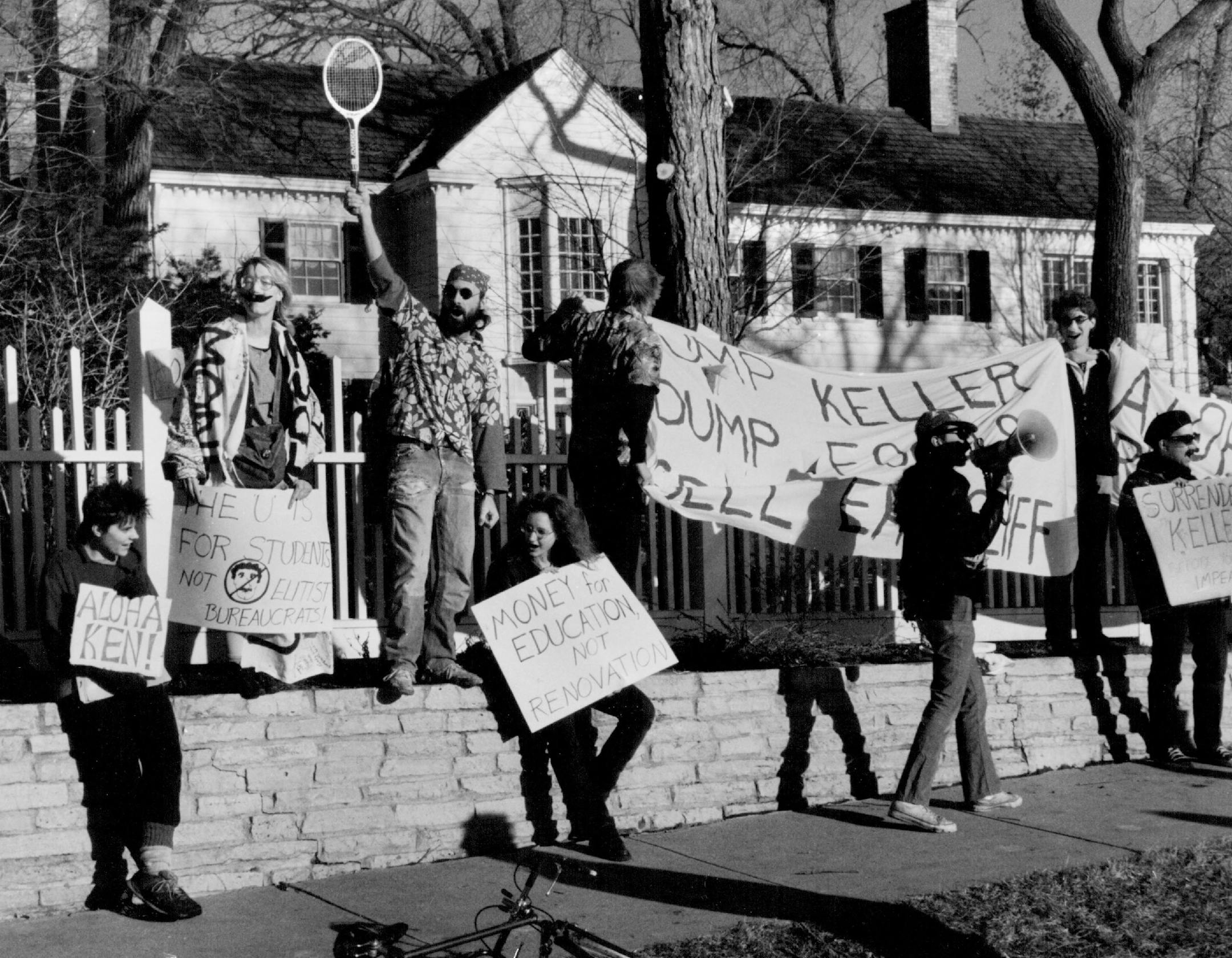 February 28, 1988: About 50 to 60 University students and others gathered outside Eastcliff to protest cost overruns in remodeling the residence of University President Ken Kellor.