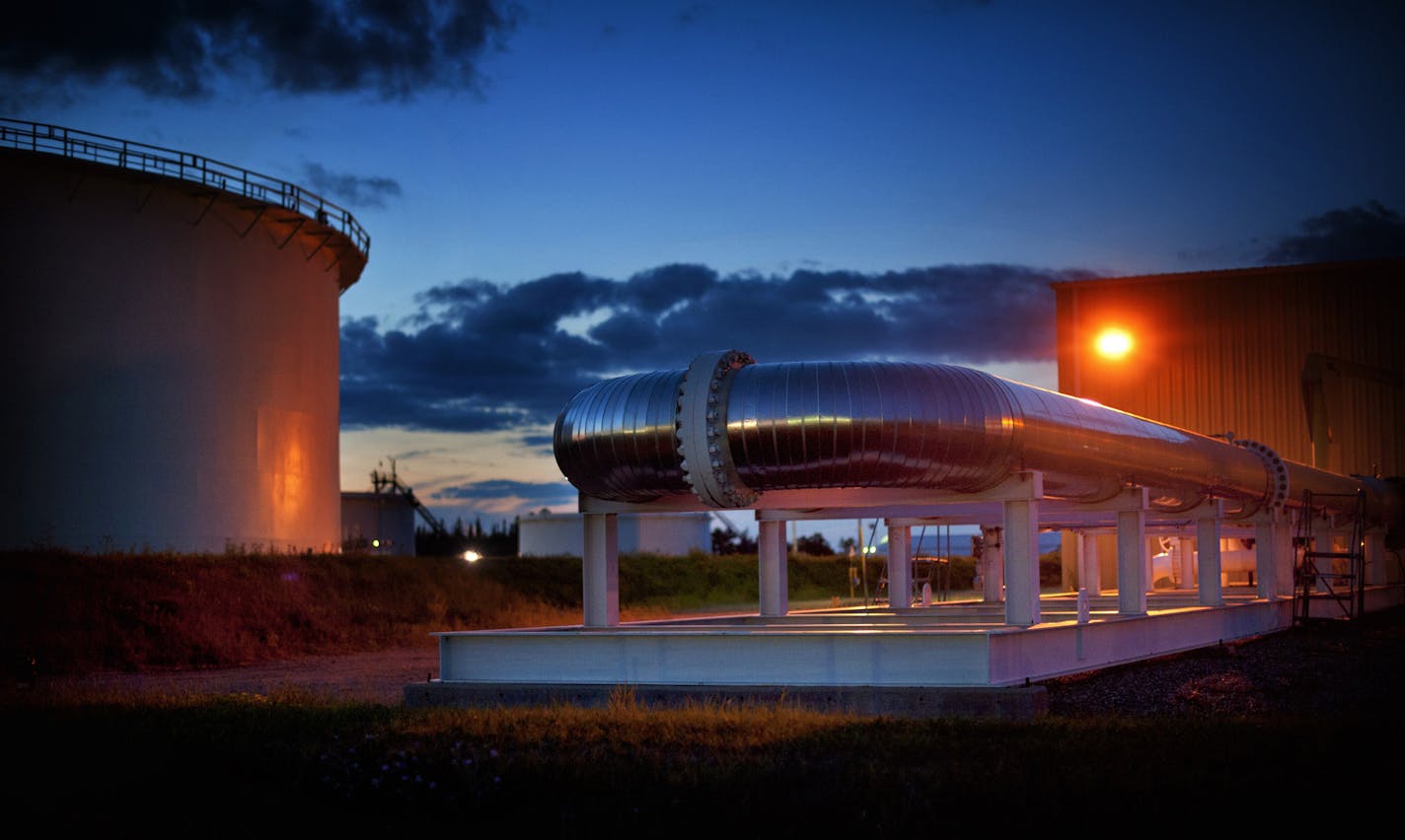 Enbridge's oil pipeline transfer station in Clearbrook, Minn., shown last summer, sees about 3.5 million gallons of mostly Canadian crude flow through each day.