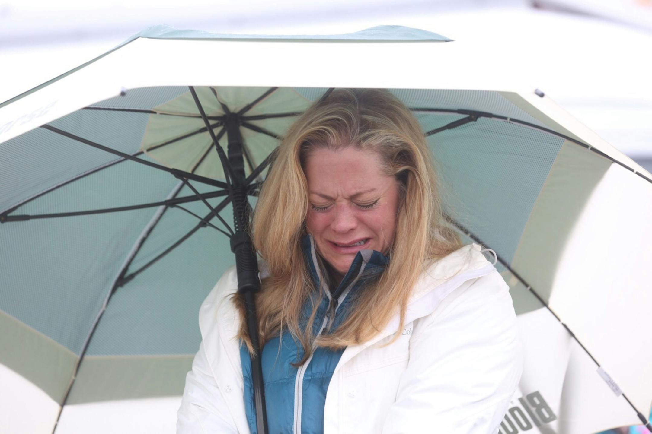 Sue Brown, from Eden Prairie reacts to the news of the death of the artist Prince Thursday afternoon.