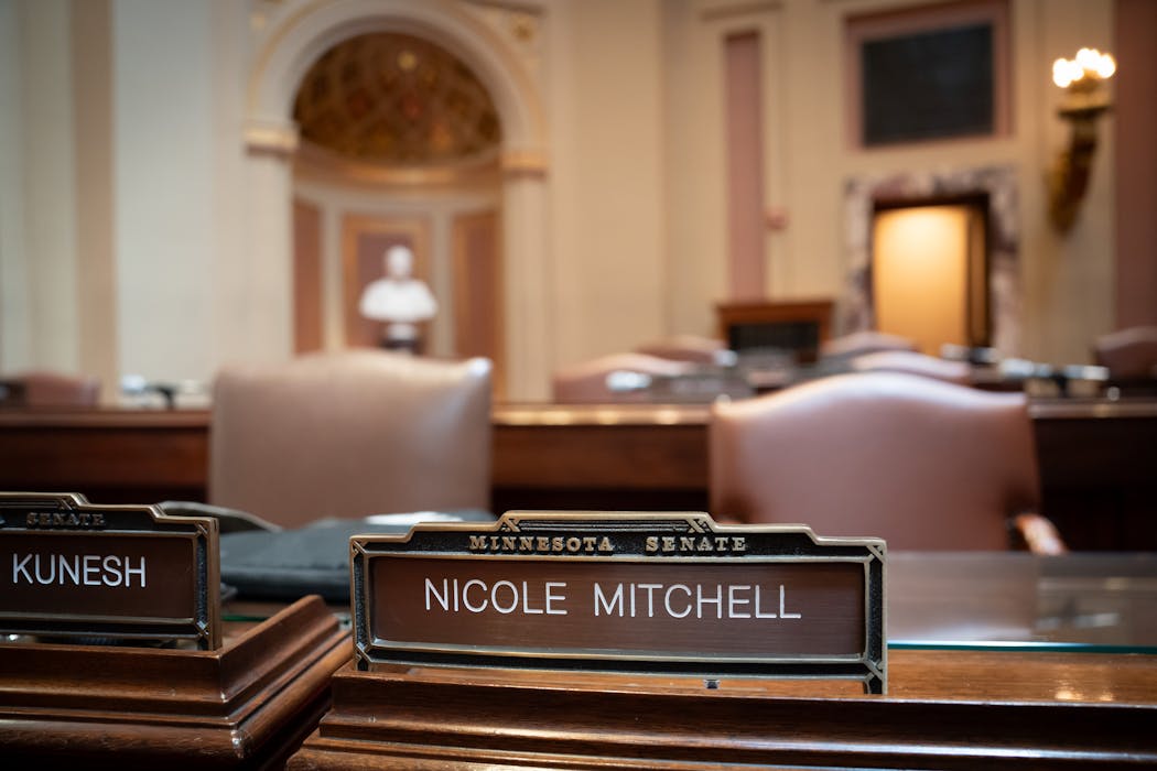 Sen. Nicole Mitchell’s seat remained empty during a floor session when Sen. Eric Lucero, R-St. Michael, brought a motion to compel the rules committee to expedite an ethics complaint against her.

