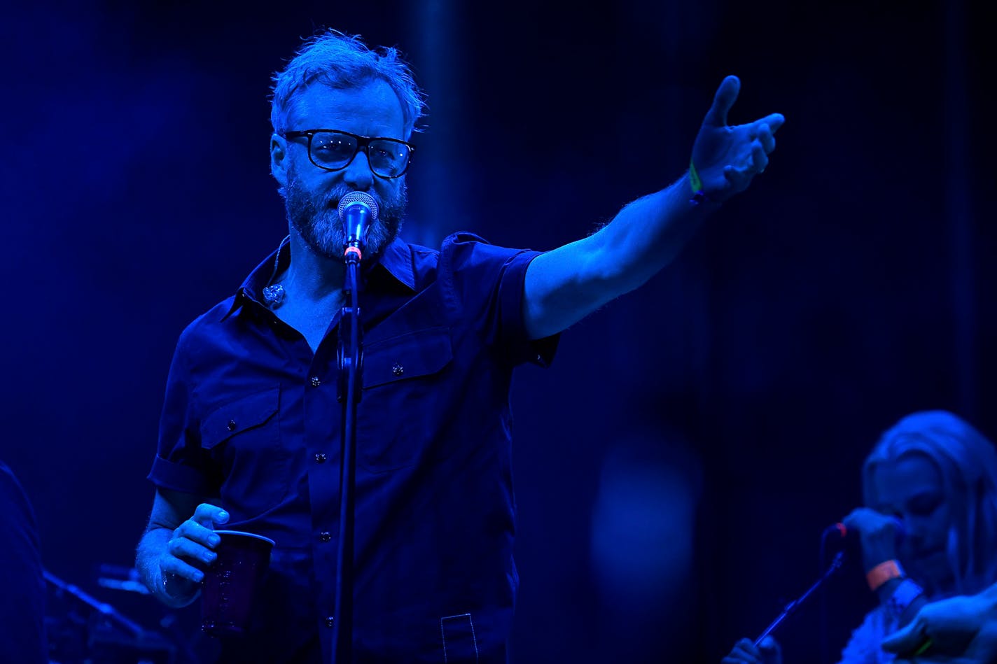 Matt Berninger performed with his band, The National, Saturday night on the FLAMBEAUX stage at the Eaux Claires Music and Art Festival. ] AARON LAVINSKY ï aaron.lavinsky@startribune.com Day two of the Eaux Claires Music & Art Festival was held Saturday, July 7, 2018 at Foster Farms in Eau Claire, Wisc.