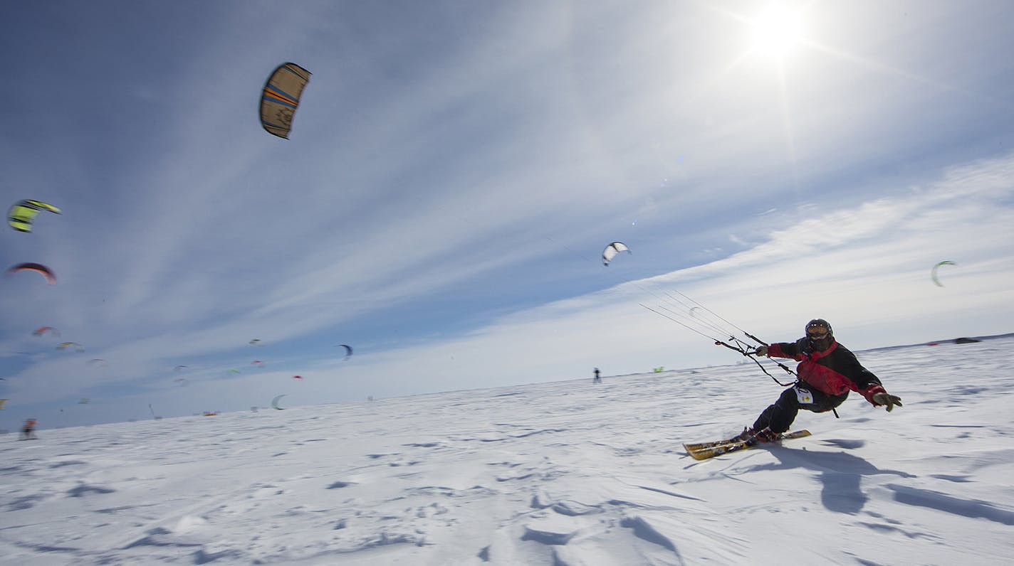 Snow kite crossing on Lake Mille Lacs (for Outdoors Weekend).