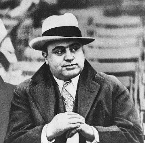 FILE - In this Jan. 19, 1931 file photograph, Chicago mobster Al Capone is seen at a football game in Chicago.