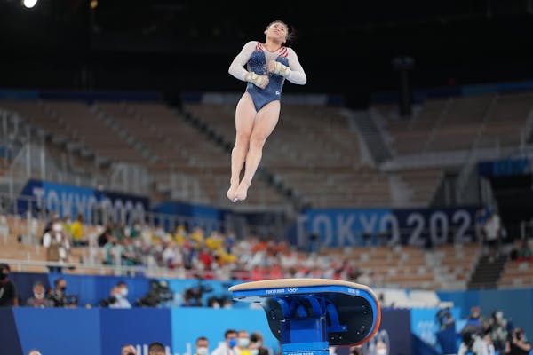 Sunisa Lee of the United State performs on the vault during the women’s all-around gymnastics competition Thursday.