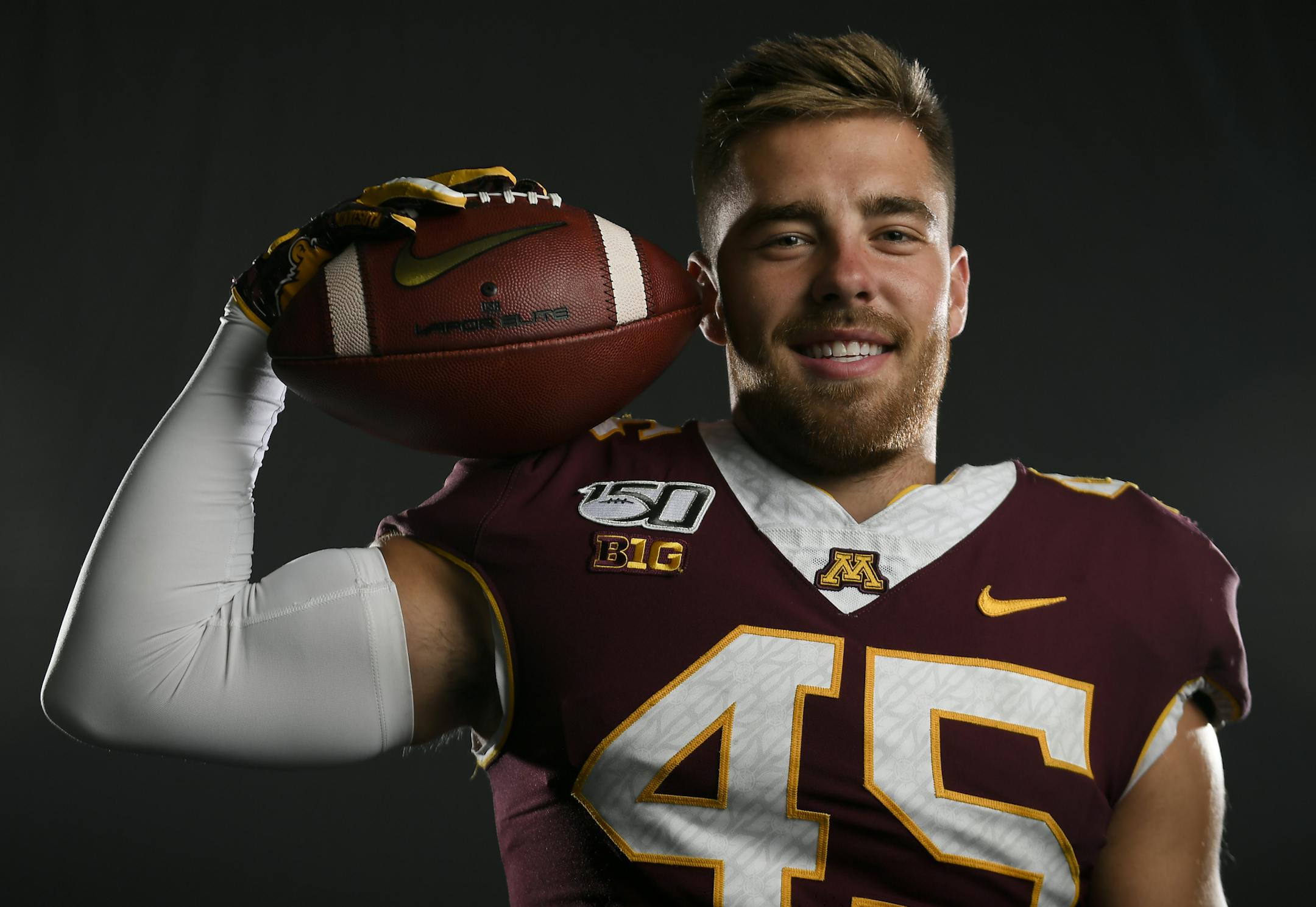 Gophers linebacker Carter Coughlin was photographed during media day Tuesday. ] Aaron Lavinsky &#xa5; aaron.lavinsky@startribune.com The University of Minnesota Golden Gophers football team held their media day on Tuesday, July 30, 2019 at the Football Practice Facility at the Athletes Village in Minneapolis, Minn.