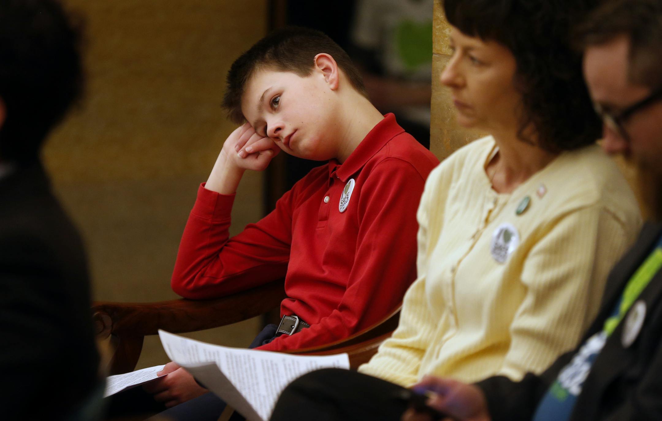 Bullying victim Jake Ross, 11, of Forest Lake, went with his mother, Melanie, to the Senate Education Committee hearing on Tuesday to testify in favor of the bill.
