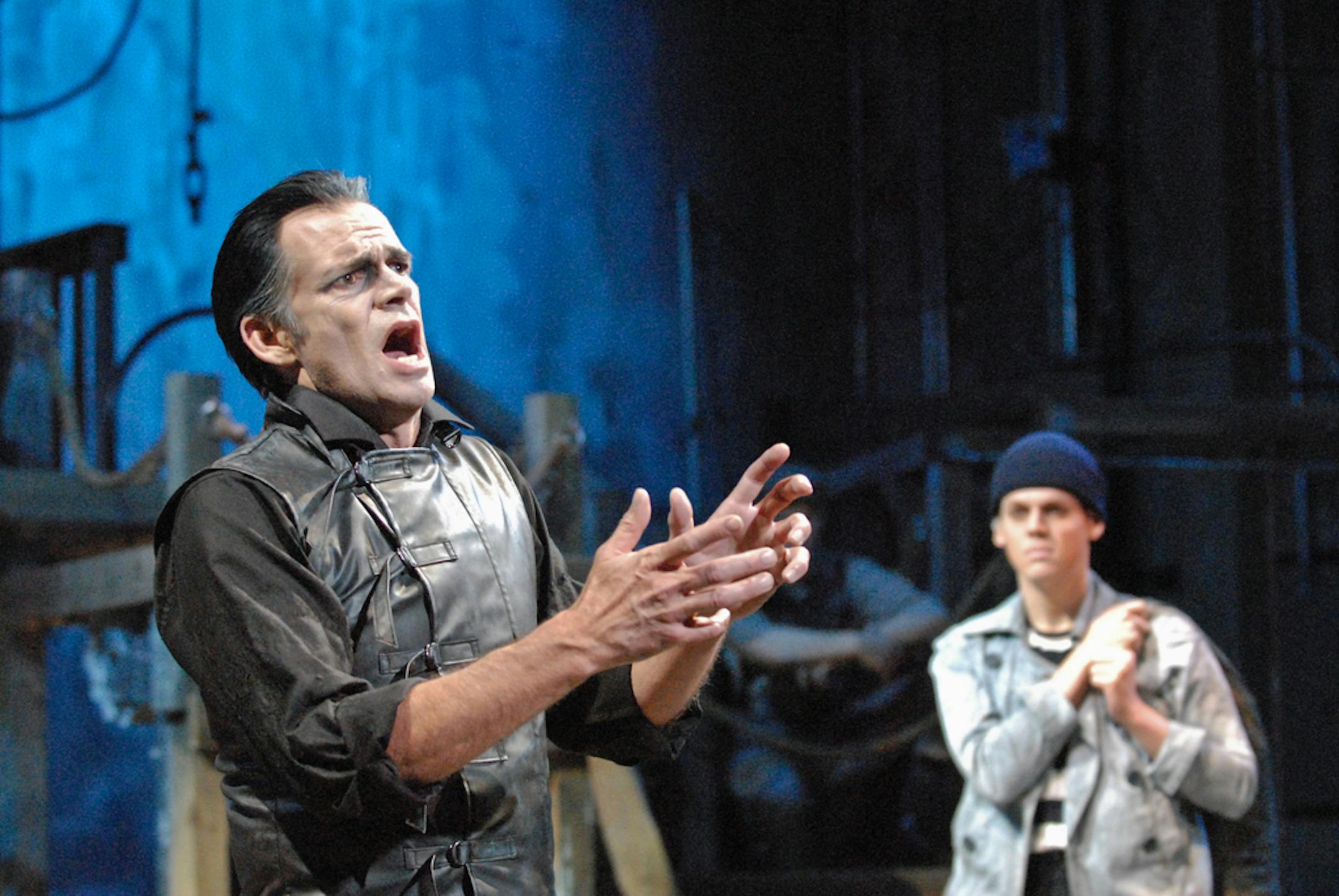 Mark Benninghofen as Sweeney Todd and Matthew Rubbelke as Anthony Hope Theater Latté Da's SWEENEY TODD. Directed by Peter Rothstein. Musical Direction by Denise Prosek. September 23 – October 25, 2015. The Ritz Theater. Photo by George Byron Griffiths.