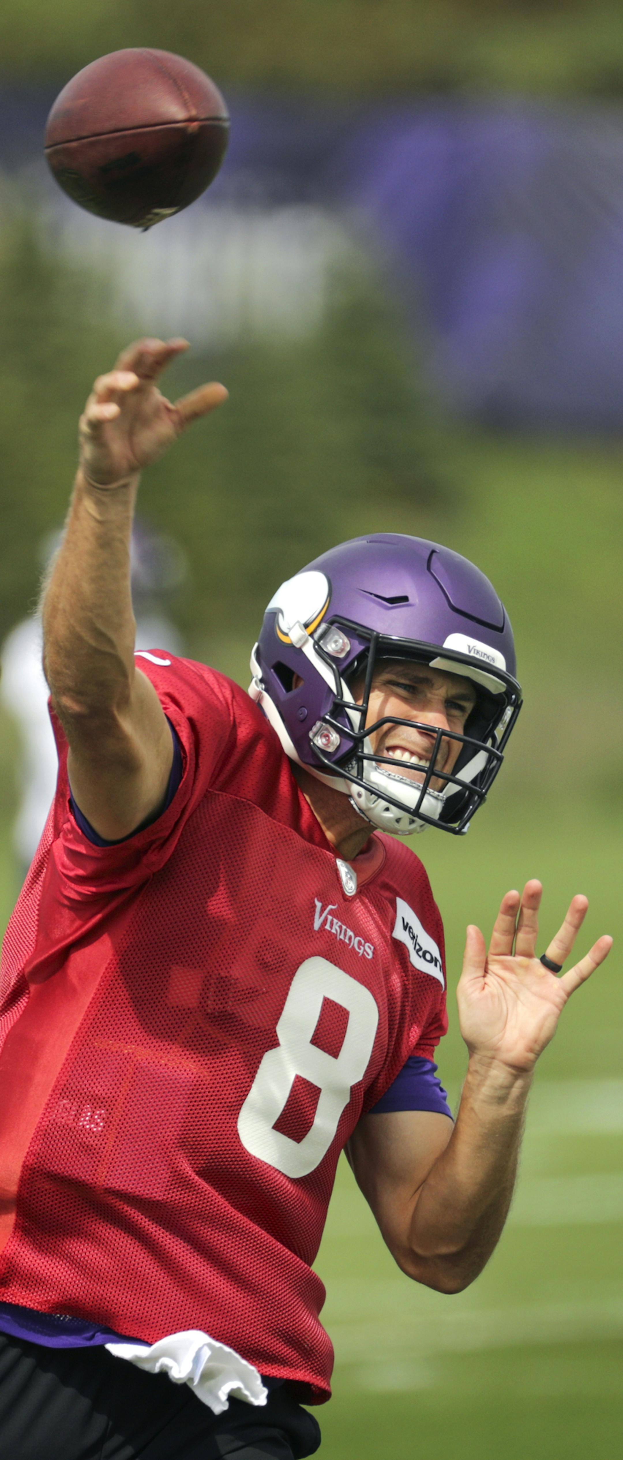 Vikings quarterback Kirk Cousins during practice Wednesday afternoon. Cousins meets Shanahan, his former offensive coordinator in Washington
BRIAN PETERSON ï brian.peterson@startribune.com
Eagan, MN 09/05/2018