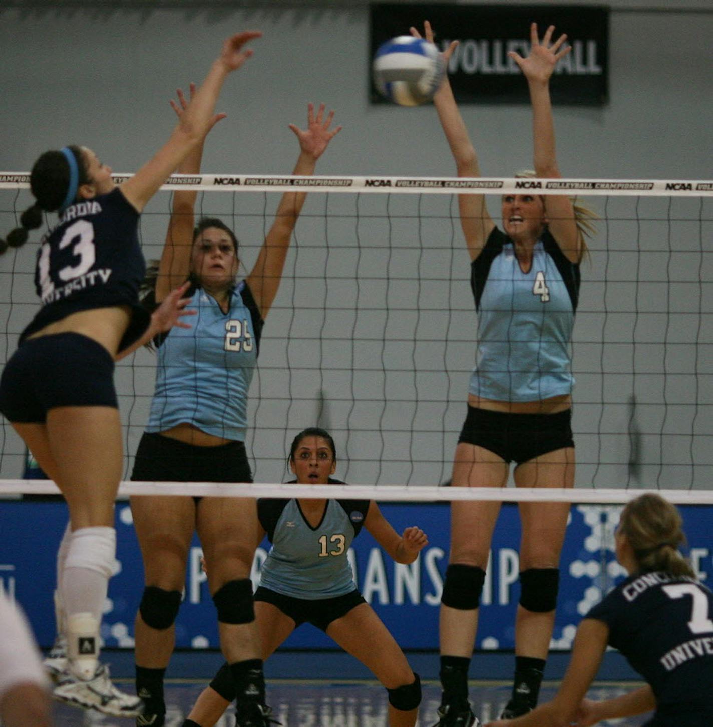 Whitney Meierotto goes for a kill against Cal State-San Bernandino.