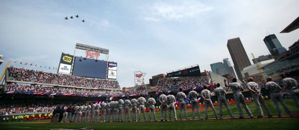 Opening Day for the Twins at Target Field included fireworks and a flyover by four F-16 jets from the Air National Guard in Duluth.