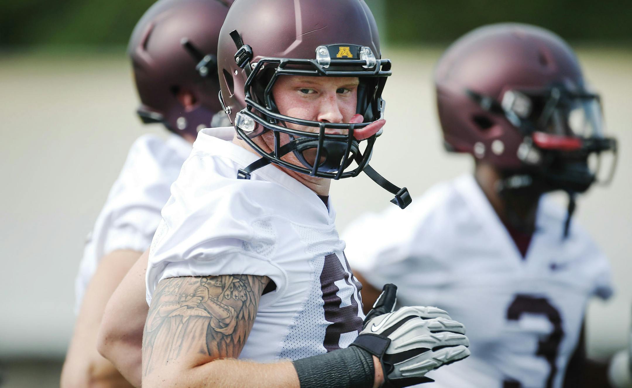 Practice began for the University of Minnesota football team and big things are expected of tightend Maxx Williams (84) Friday, Aug. 1, 2014, at the Gibson-Nagurski complex on the University of Minnesota in Minneapolis MN.] (DAVID JOLES/STARTRIBUNE) djoles@startribune First day of practice for the University of Minnesota football team Friday, Aug. 1, 2014, at the Gibson-Nagurski complex on the University of Minnesota in Minneapolis MN.