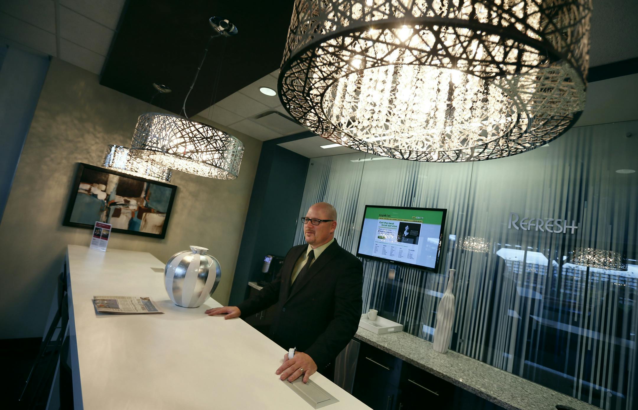 Scott Ravenscroft of Regus gave a tour of the flexible workspaces at prime office location in The Shops at West End Tuesday October 22, 2013 in St. Louis Park, MN. The national firm Regus is setting up flexible workspace at prime office locations all over the Twin Cities. The idea is that many freelances, contractors and small businesses want to work near where business is being conducted, but don't want to be locked in to long-term and expensive leases. Regus maintains temporary workspace in to