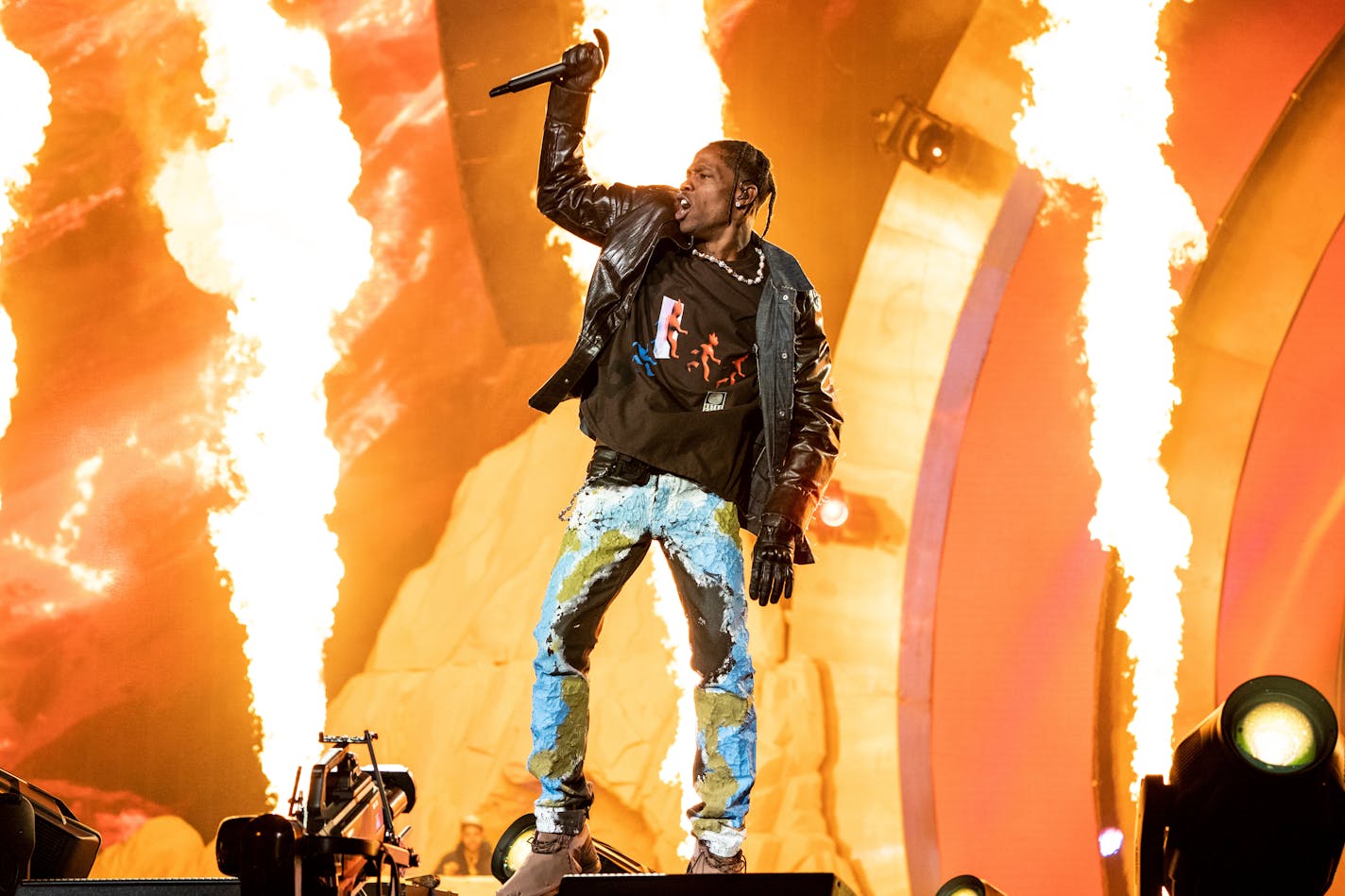 FILE - Travis Scott performs at the Astroworld Music Festival in Houston, Nov. 5, 2021. A Texas grand jury has declined to indict Travis Scott in the criminal investigation into a massive crowd surge that killed 10 people at the 2021 Astroworld music festival in Houston, the rappers attorney said Thursday. (Photo by Amy Harris/Invision/AP, File)