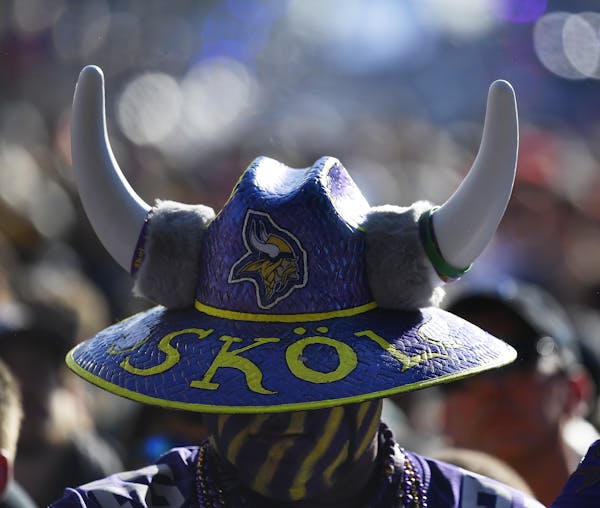 A Vikings fan stood near the main stage ahead of the second and third rounds of the NFL draft Friday in Nashville, Tenn.