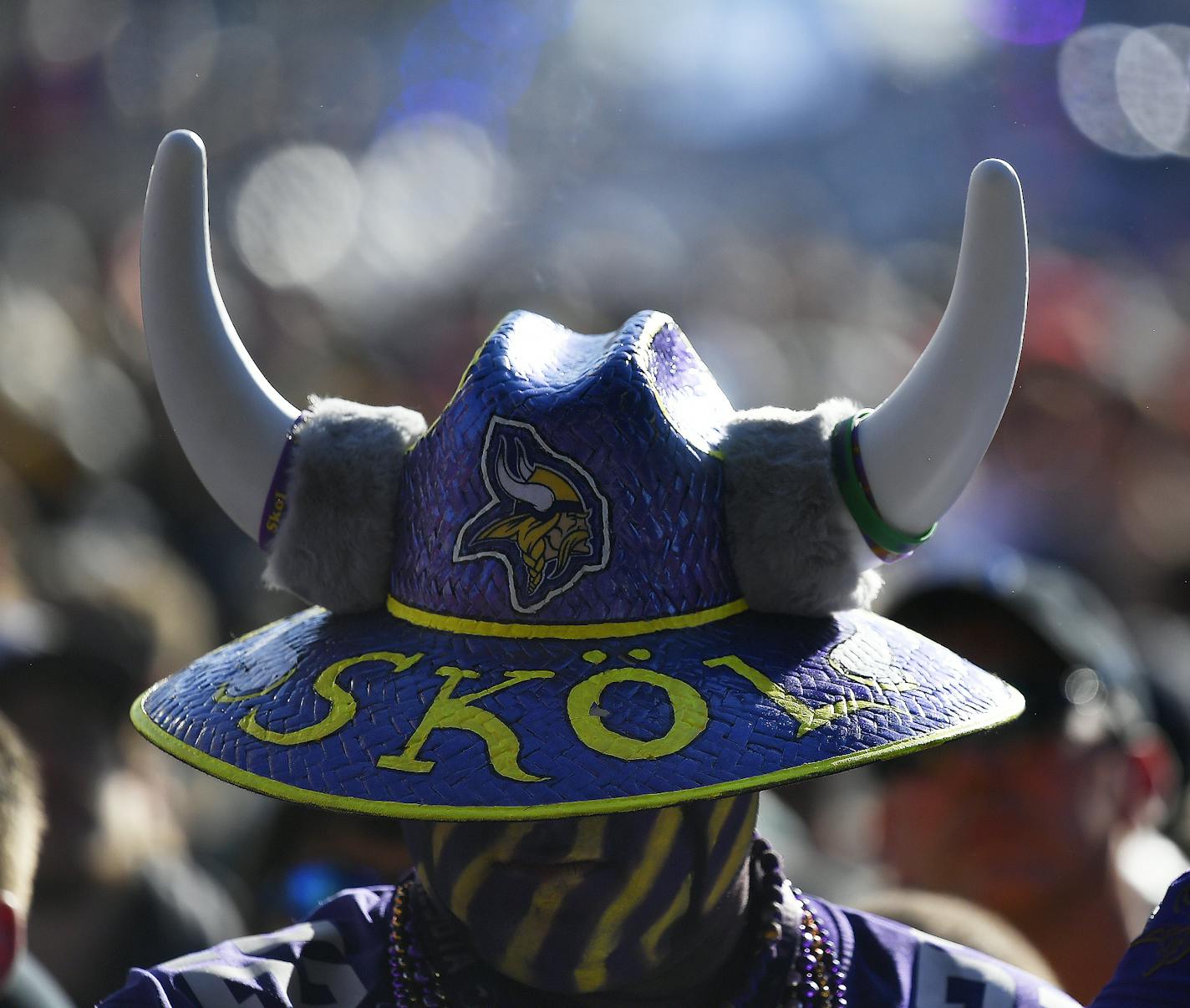 A Vikings fan stood near the main stage ahead of the second and third rounds of the NFL draft Friday in Nashville, Tenn.